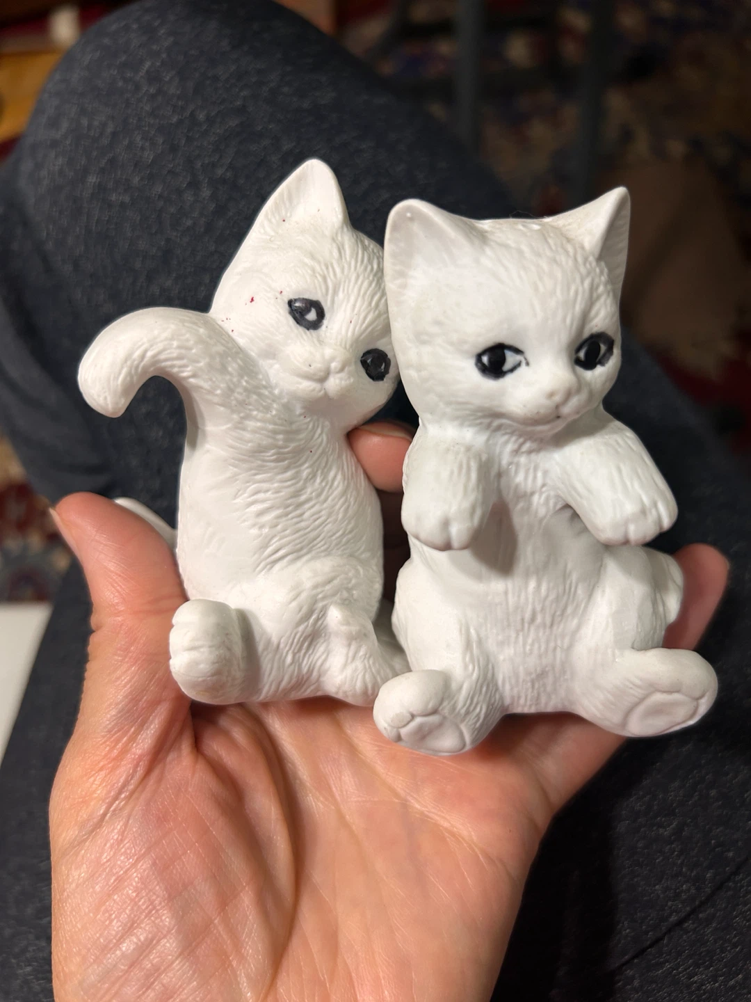 Salt and Pepper Shakers. Pair of White Ceramic Cat Figurines