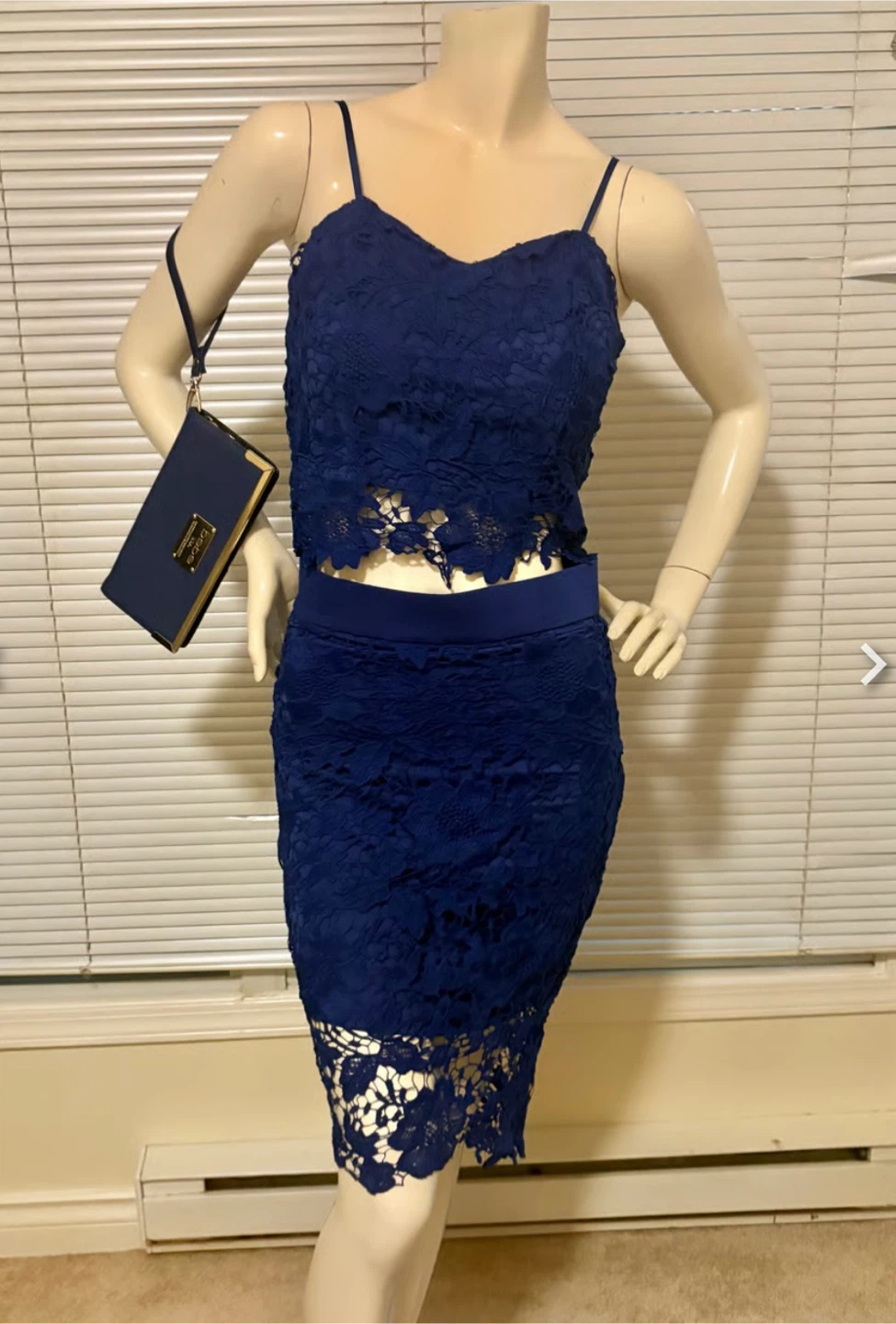 Electric Blue Lace Skirt/Top Set, matching Bebe Bag