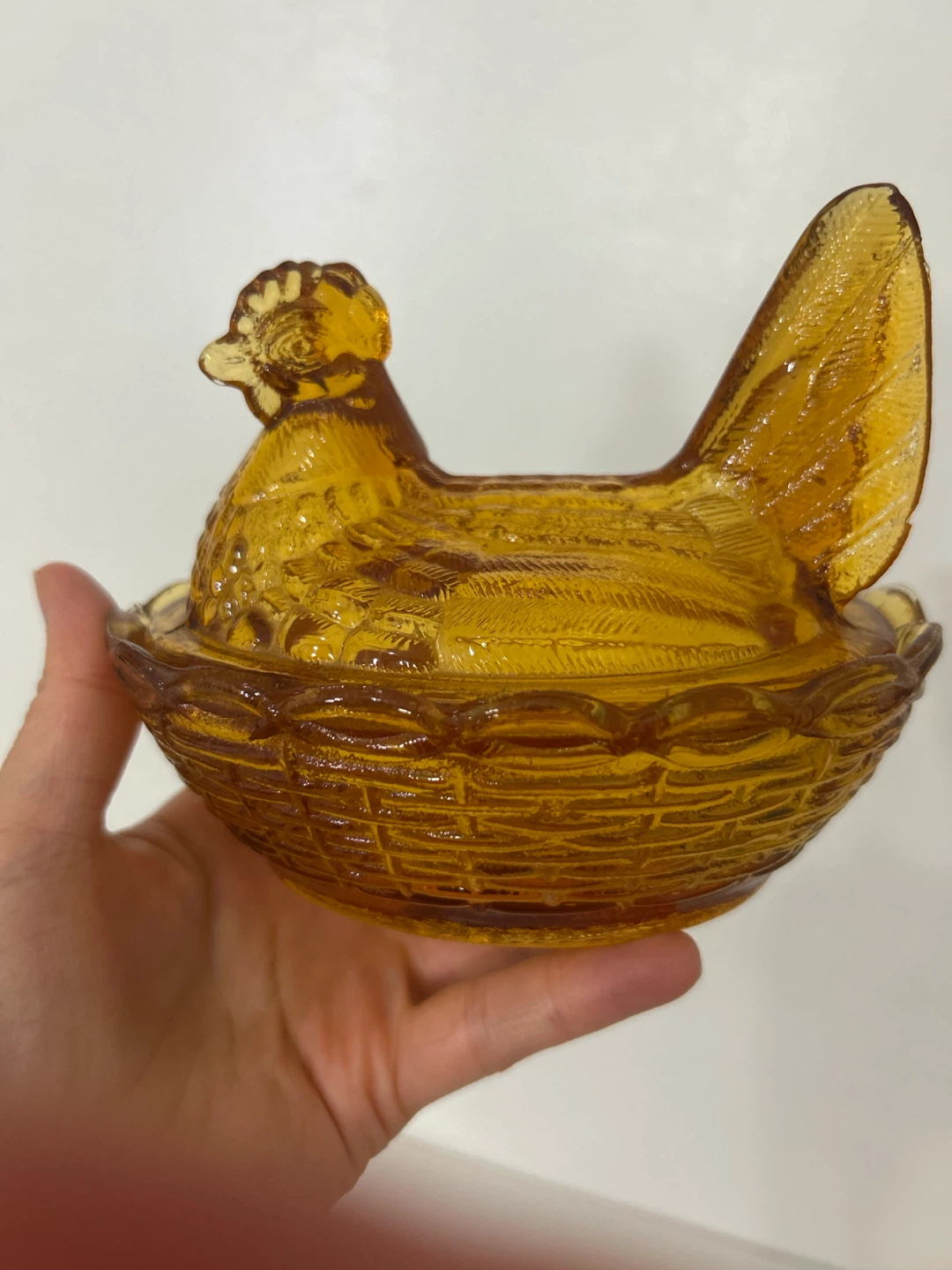 Amber Glass Hen on Nest Candy Dish