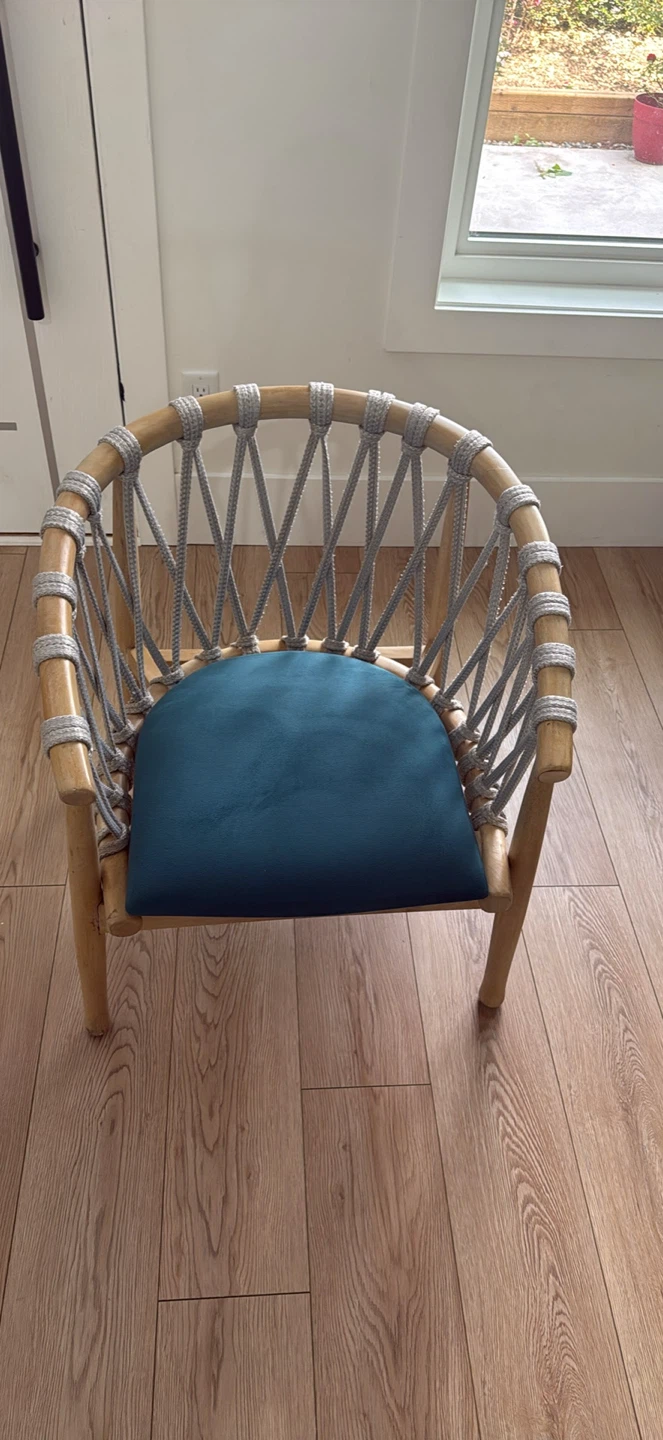 Teal Arm Chair with Rattan Frame