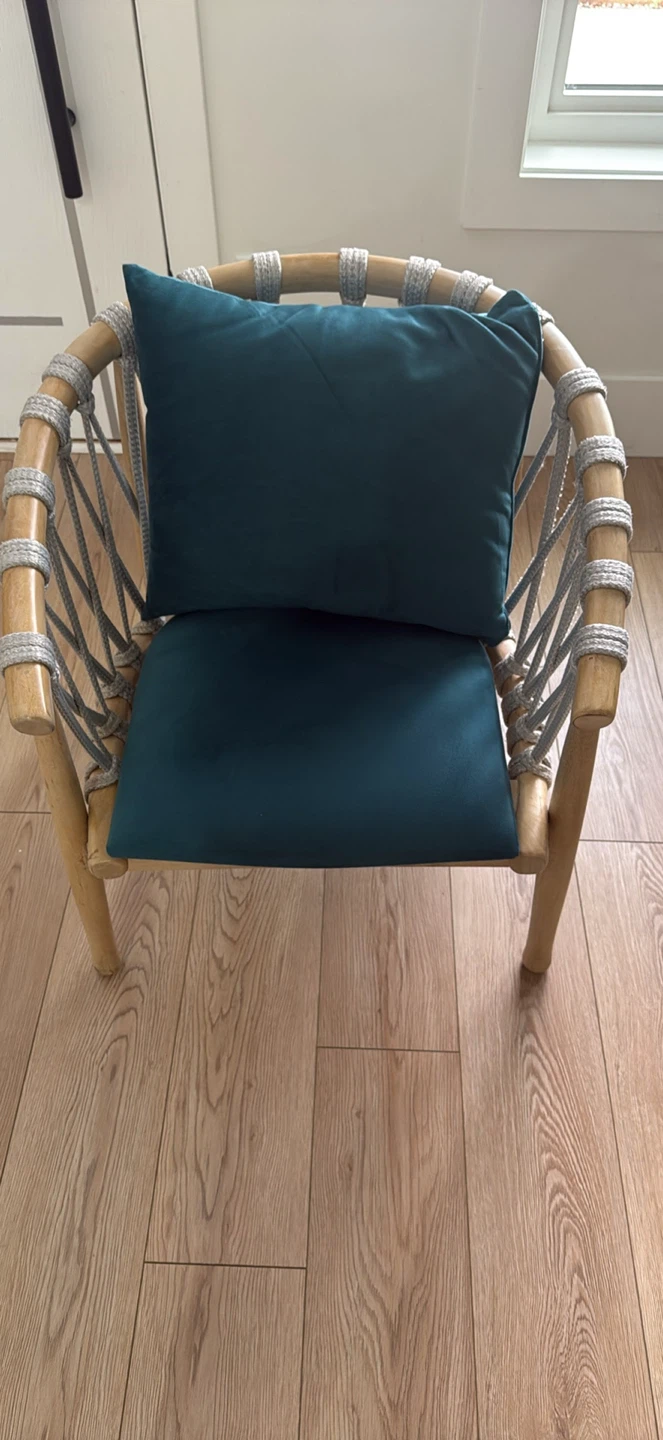 Teal Arm Chair with Rattan Frame - photo 2