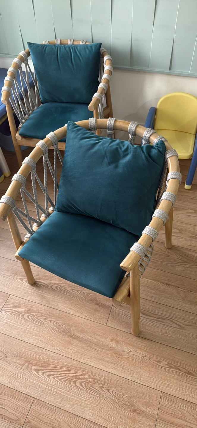 Teal Arm Chair with Rattan Frame - photo 3