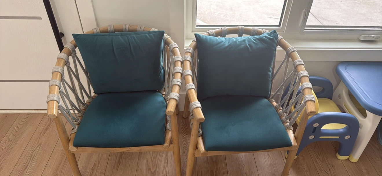Teal Arm Chair with Rattan Frame - photo 4