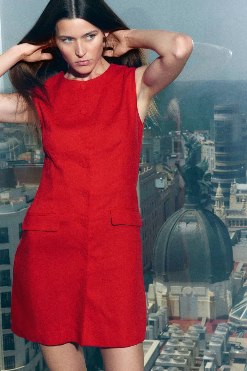 H&M Red Linen-Blend Sleeveless Dress – XL-XXL