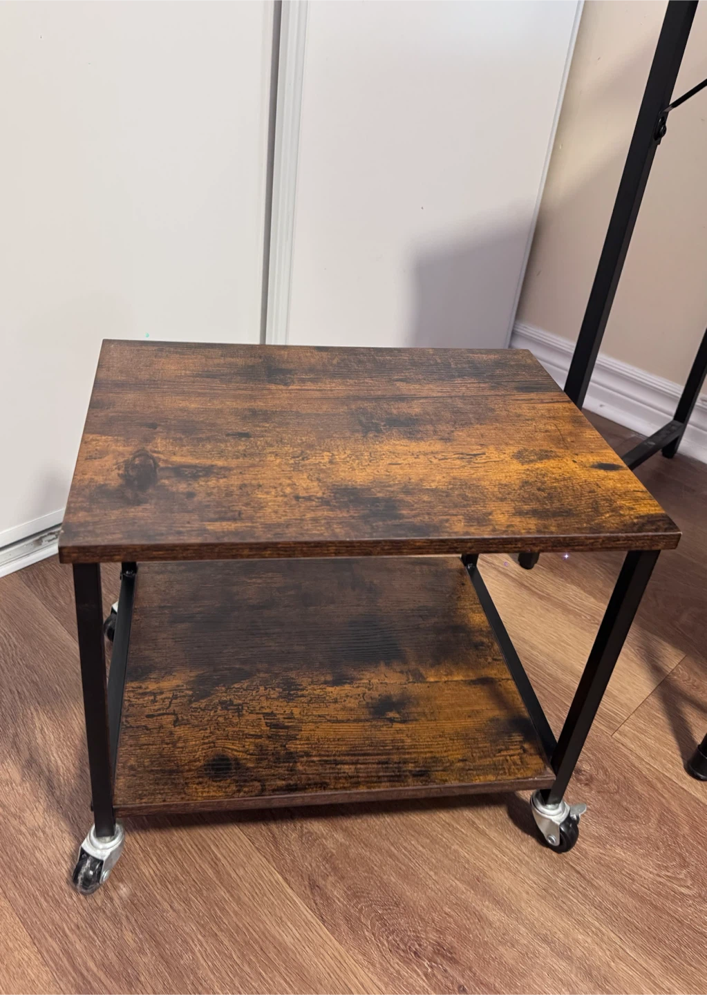 Rustic Wood 2-Tier Rolling Cart
