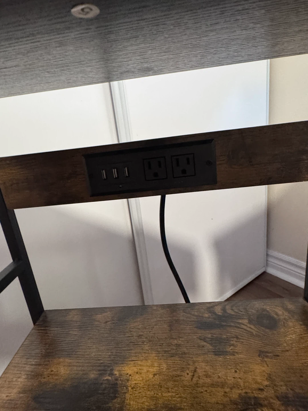 Table night Rustic Brown 3-Tier Shelf with Built-in Power Strip - photo 2