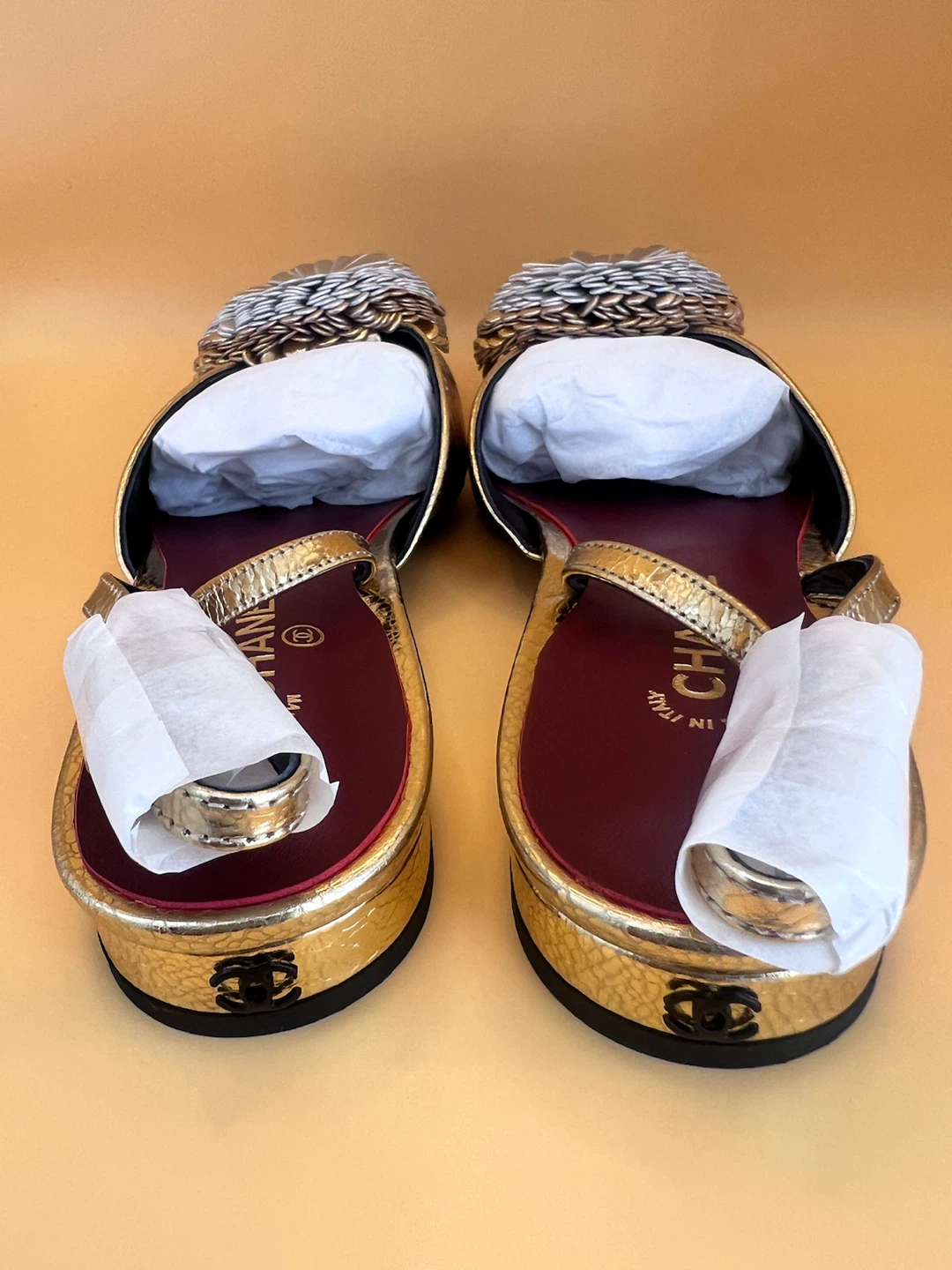 Chanel Gold Floral Embellished Slingback Flats - photo 2