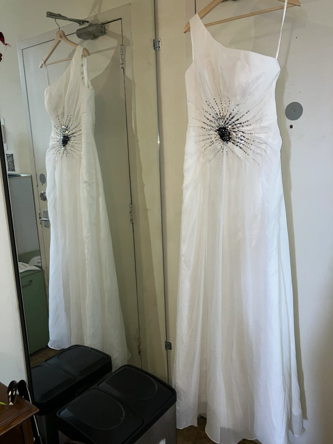 White One-Shoulder Gown with Embellishments