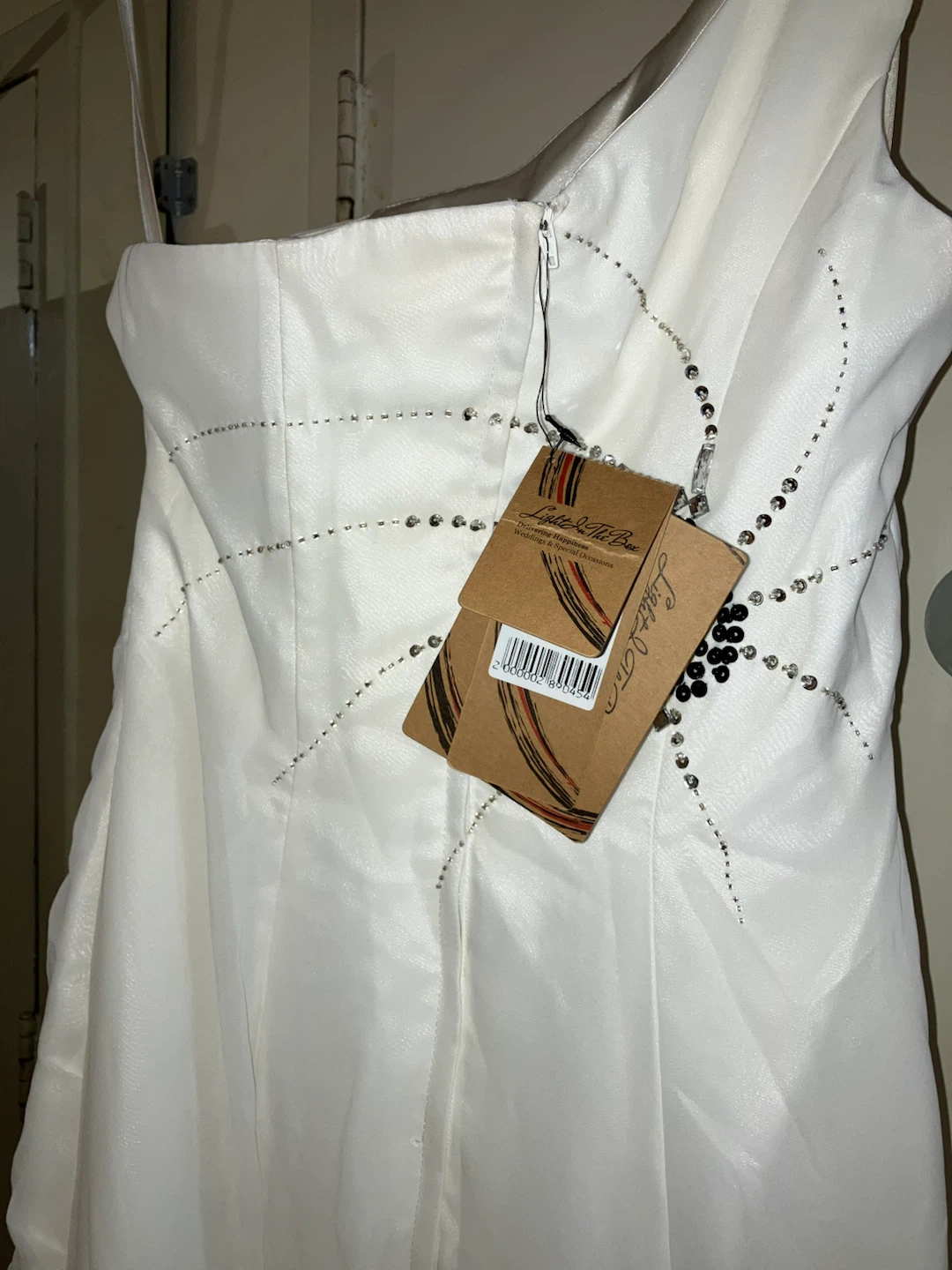 White One-Shoulder Gown with Embellishments - photo 5