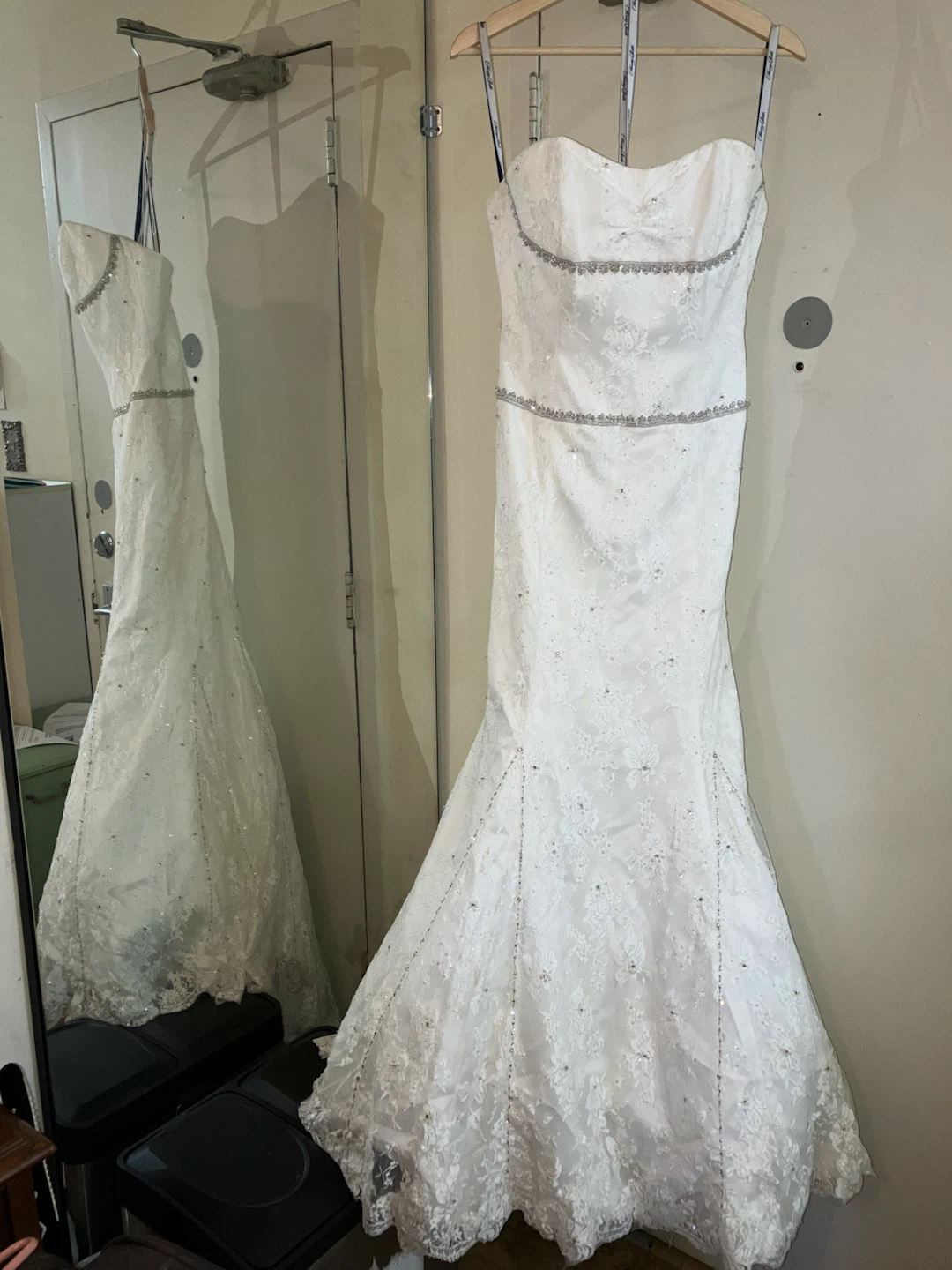 White Strapless Wedding Dress with Beading