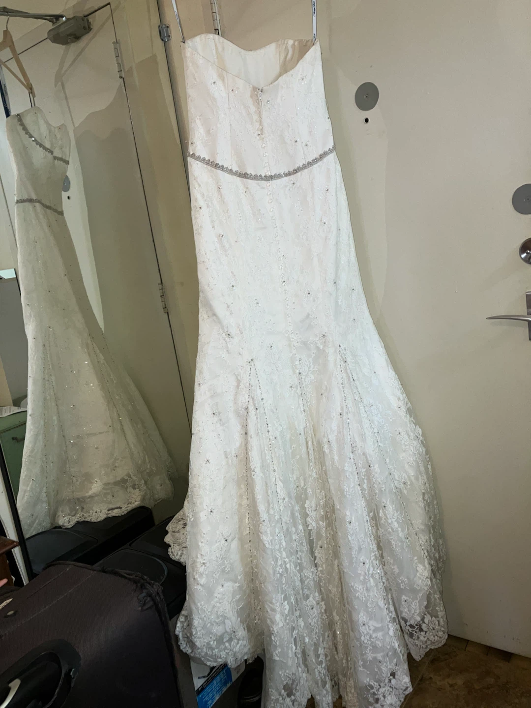 White Strapless Wedding Dress with Beading - photo 4