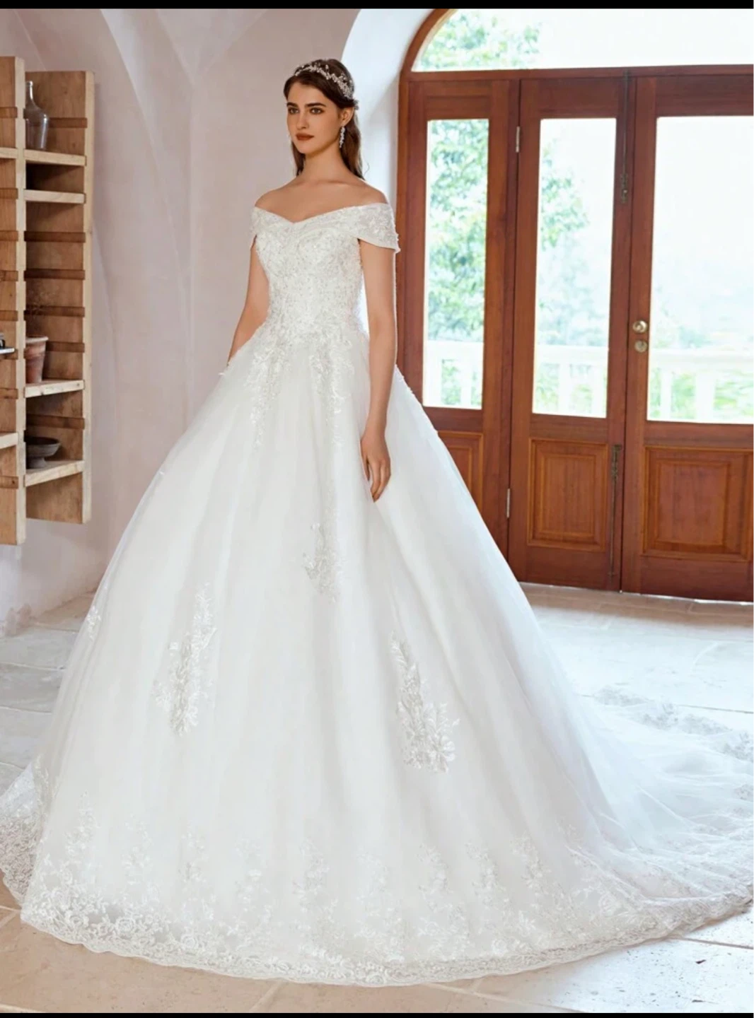 White Off -the-Shoulder Wedding Dress Size 16 NEVER USED - photo 5