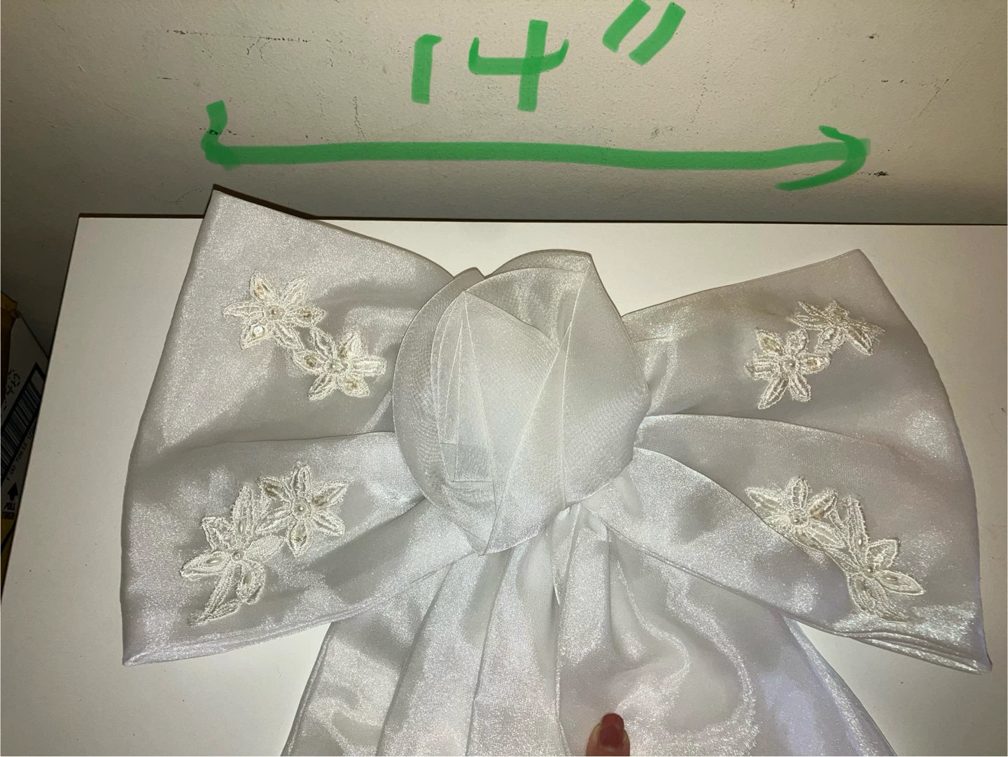 Large White Bow with Floral Embroidery - photo 2