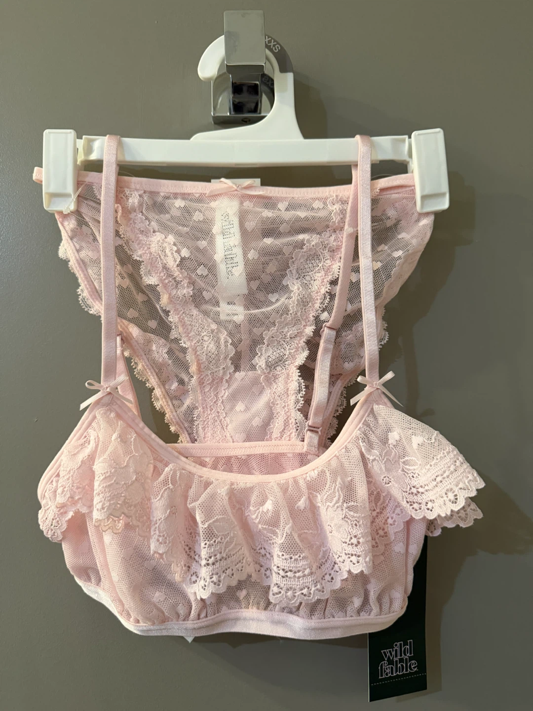 NWT! XXS Wild Fable Women's Pink Lace Heart Bralette & Panty Set