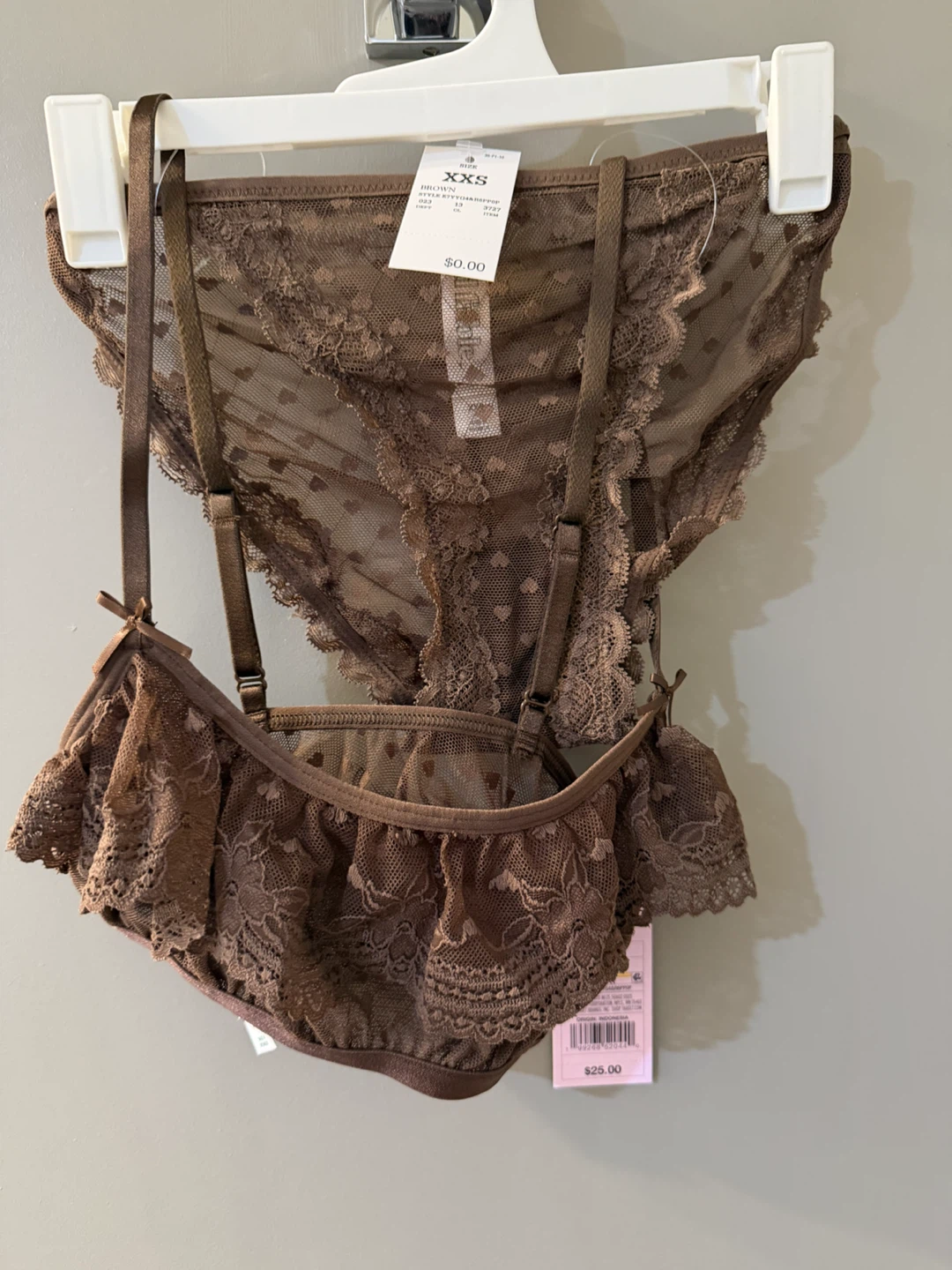NWT! xxs Wild Fable Women's brown Lace Heart Bralette & Panty