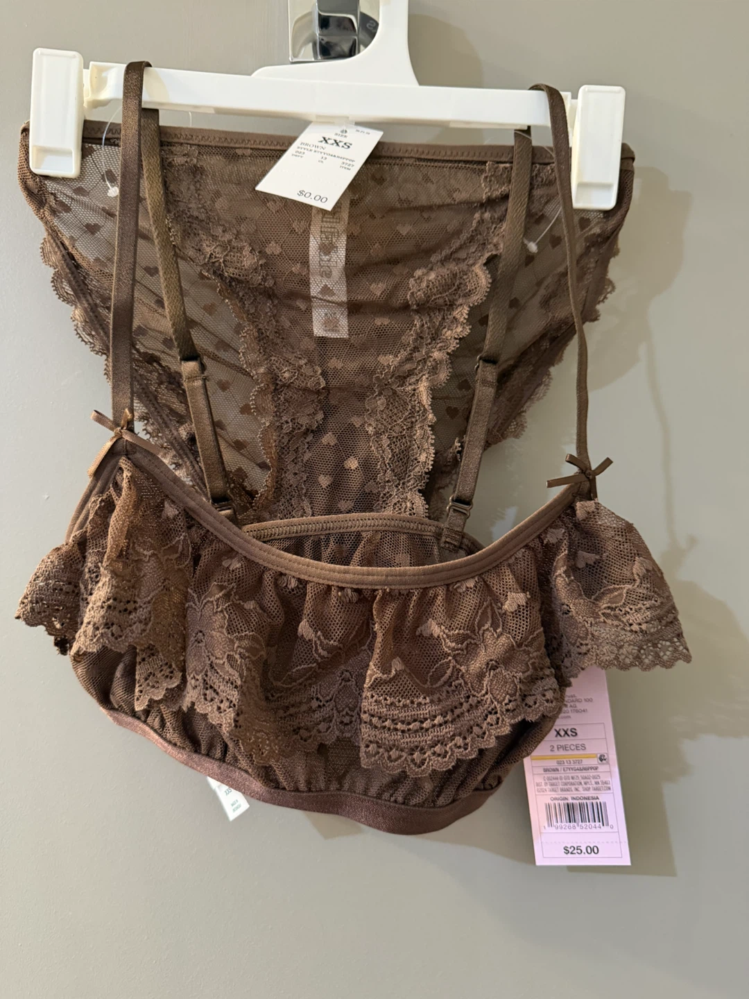 NWT! xxs Wild Fable Women's brown Lace Heart Bralette & Panty - photo 2