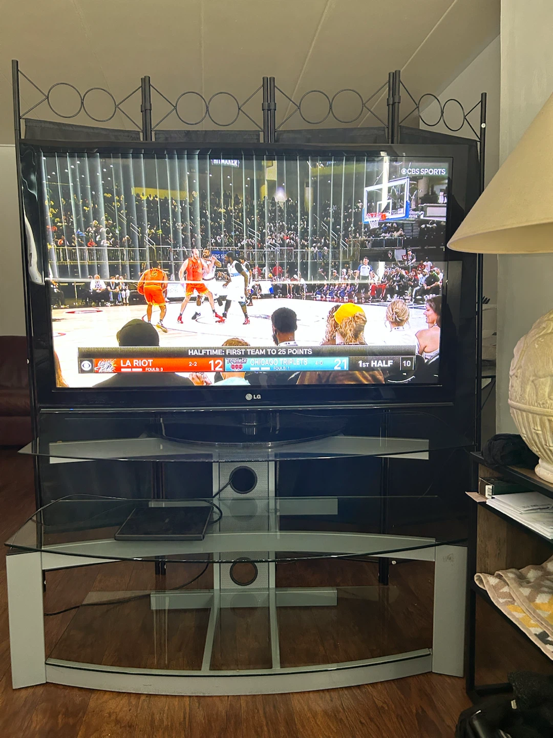 50"LG smart TV with 3 tier metal and temper glass TV table - photo 3