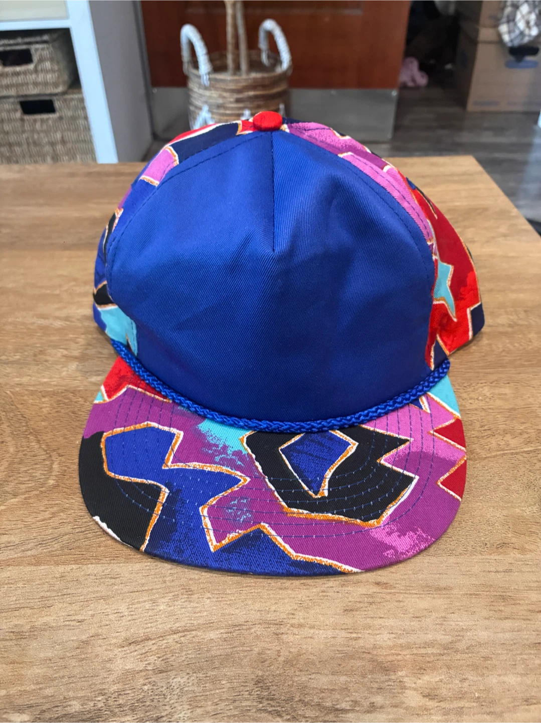 Retro Snapback Cap - Blue with Abstract Print