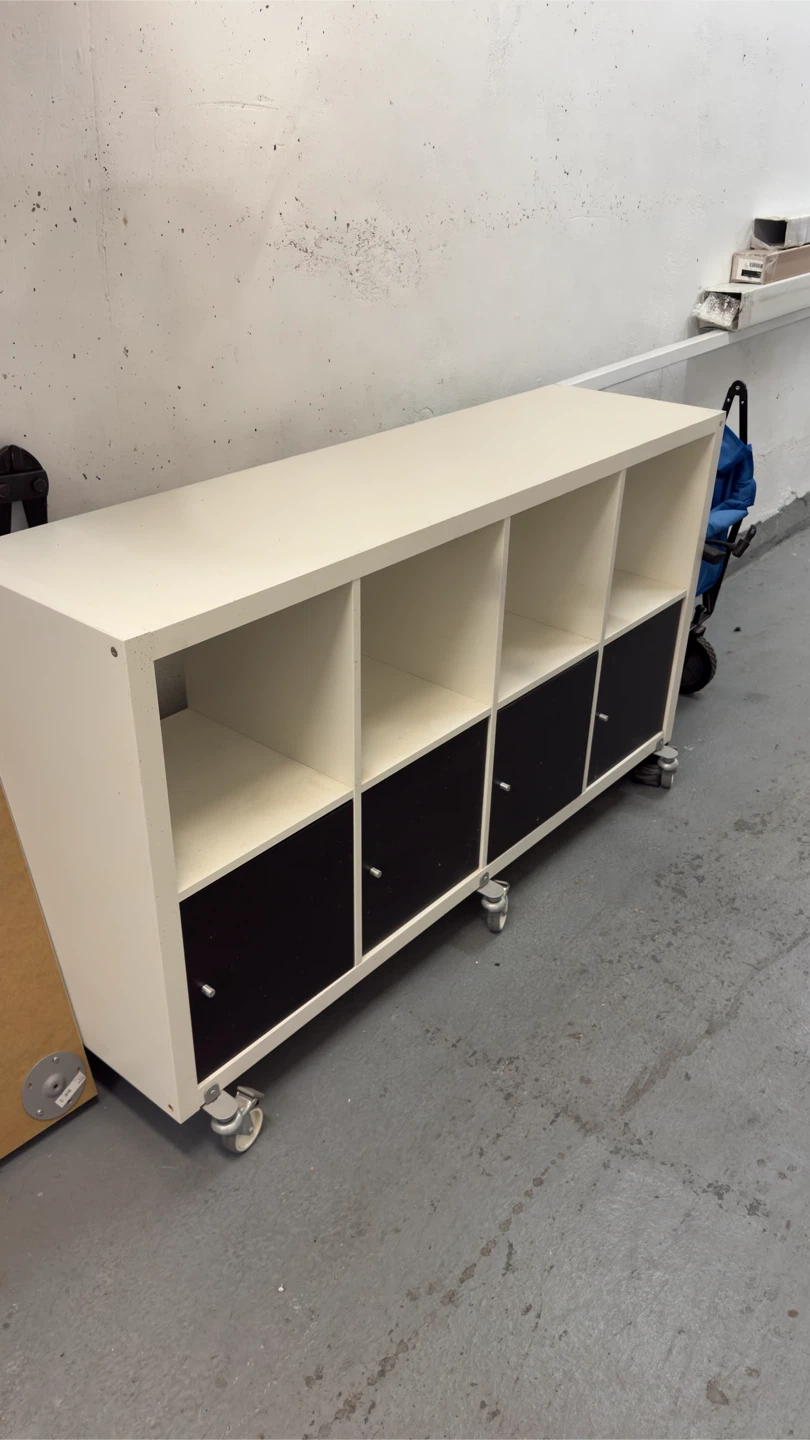 Kallax style shelving unit with drawers on wheels