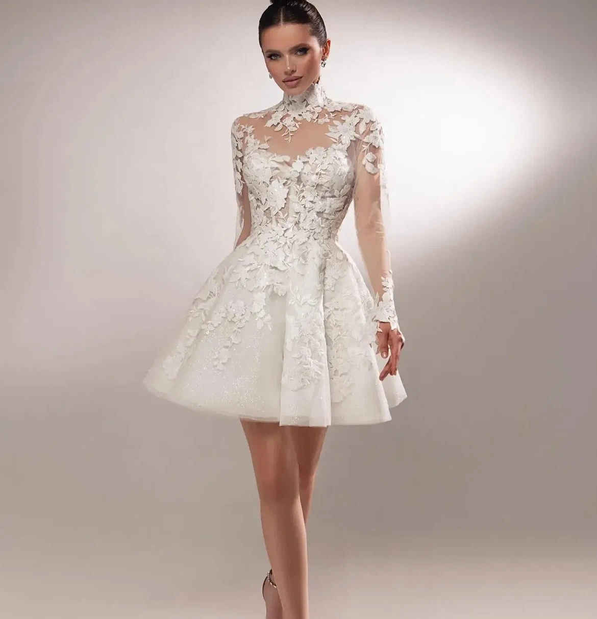 White Lace Cocktail Wedding Dress