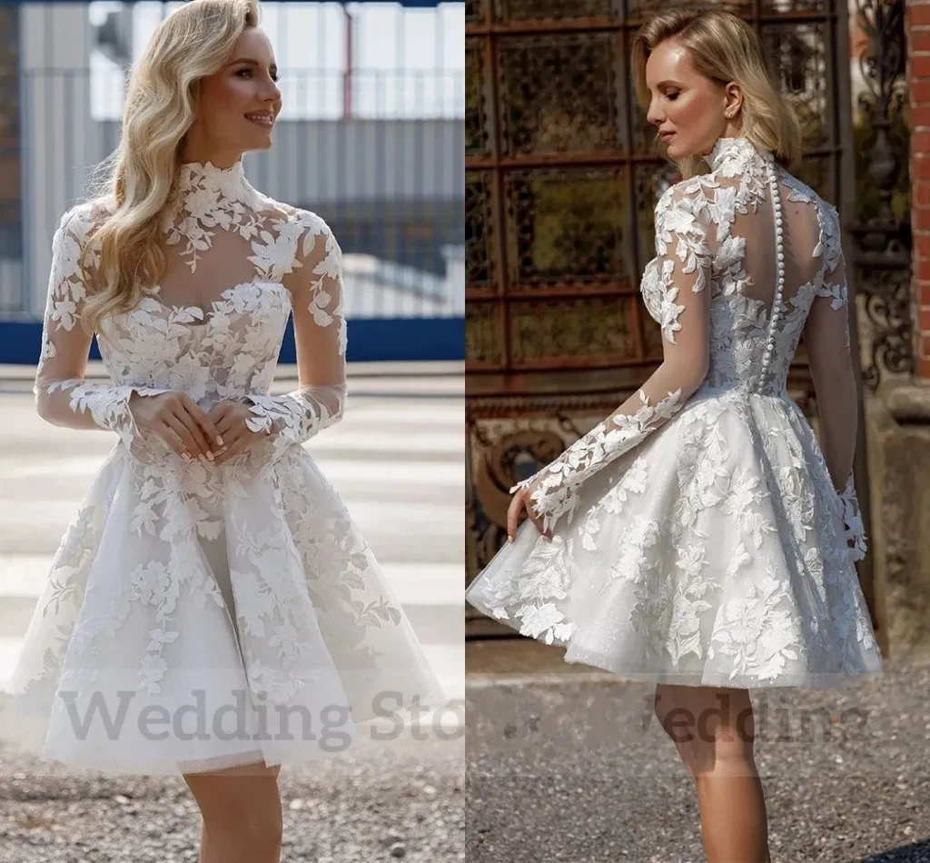 White Lace Cocktail Wedding Dress - photo 2
