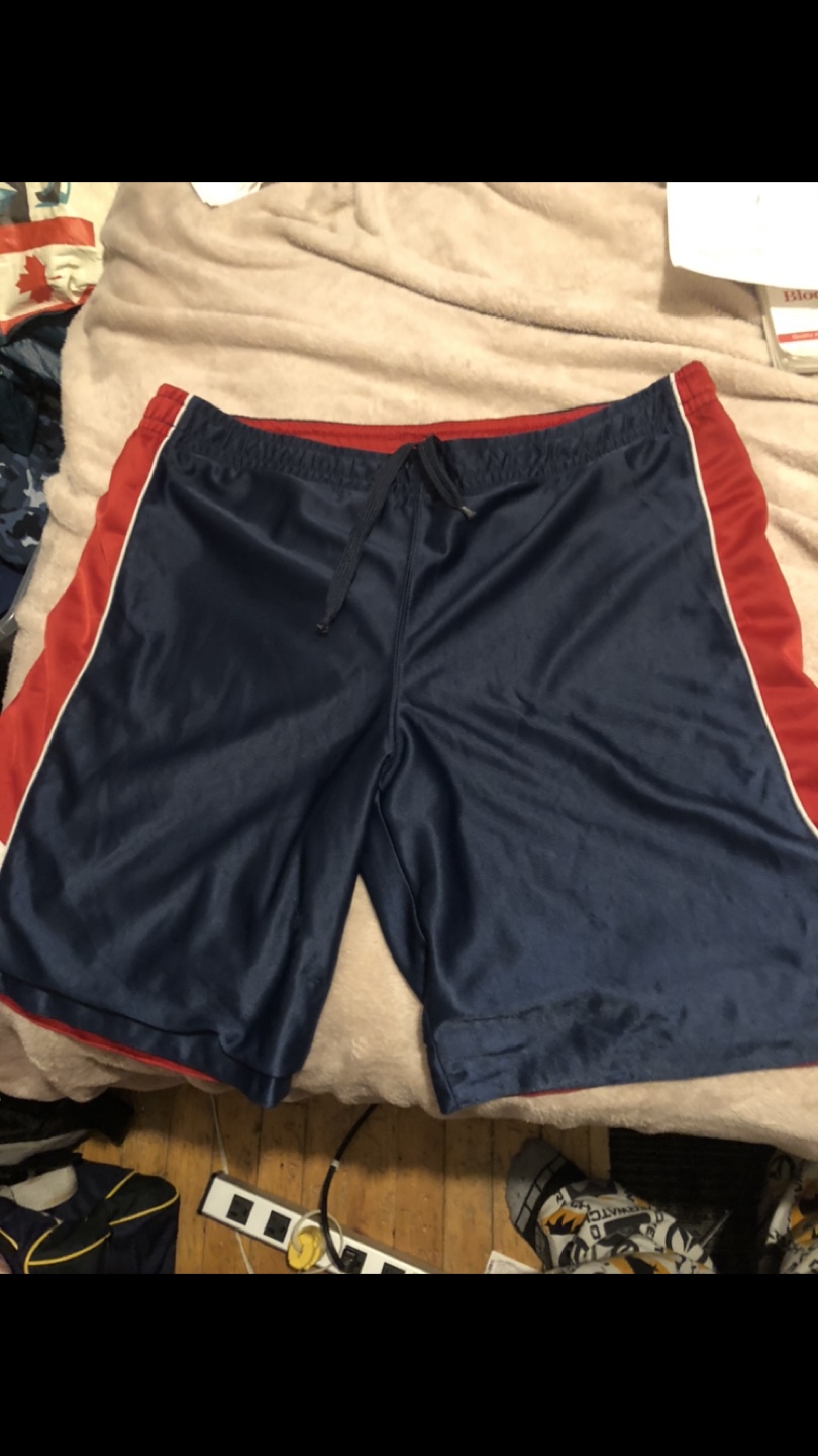 Navy Blue Athletic Shorts with Red Trim