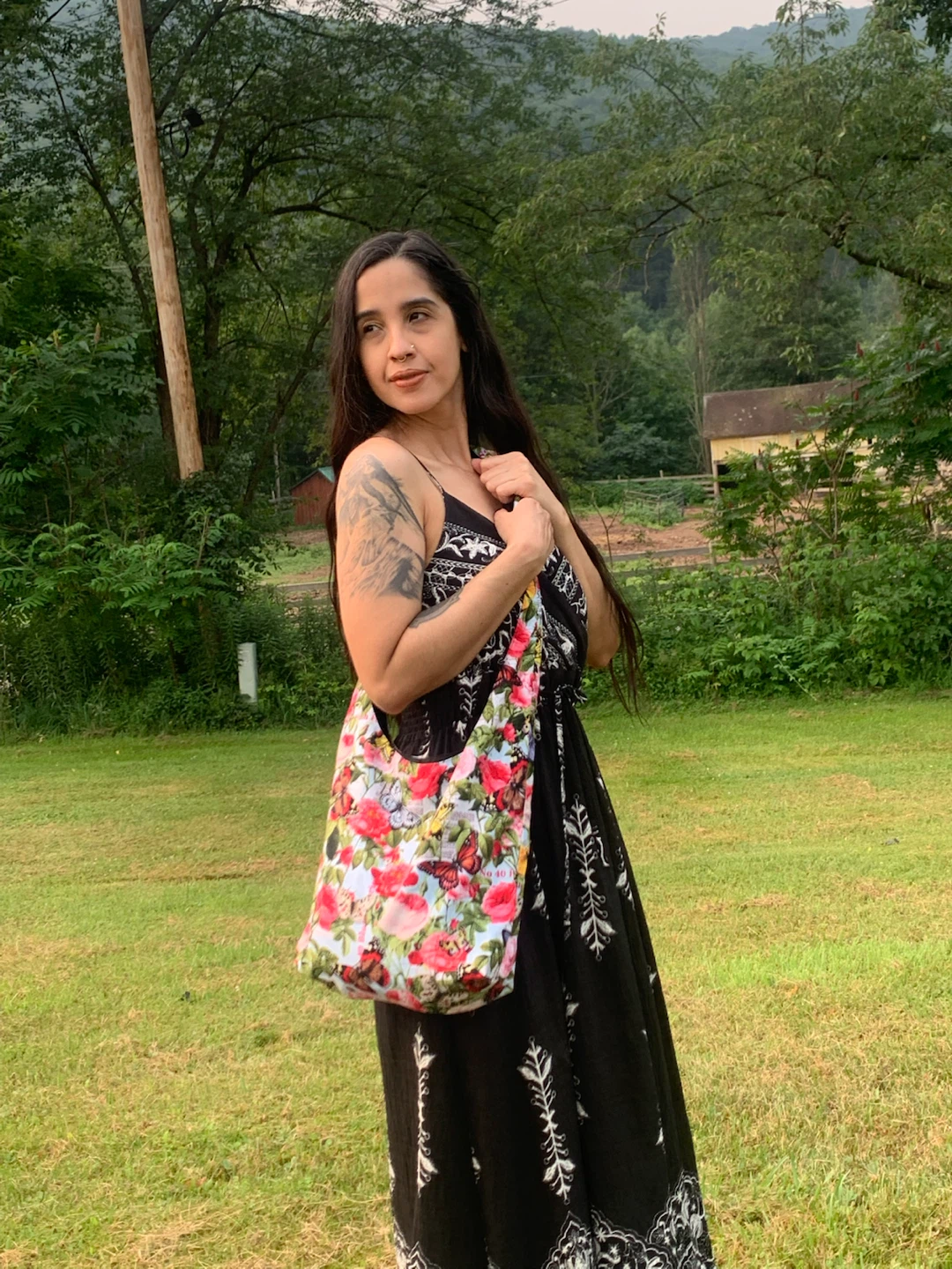 Floral Shoulder Bag with Butterflies