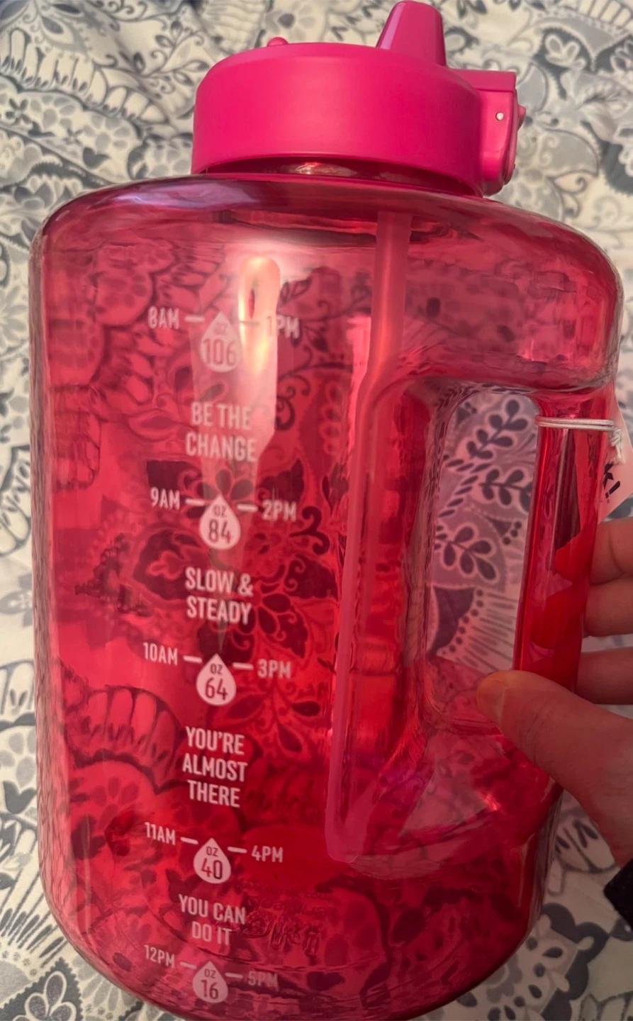Pink Water Bottle with Straw