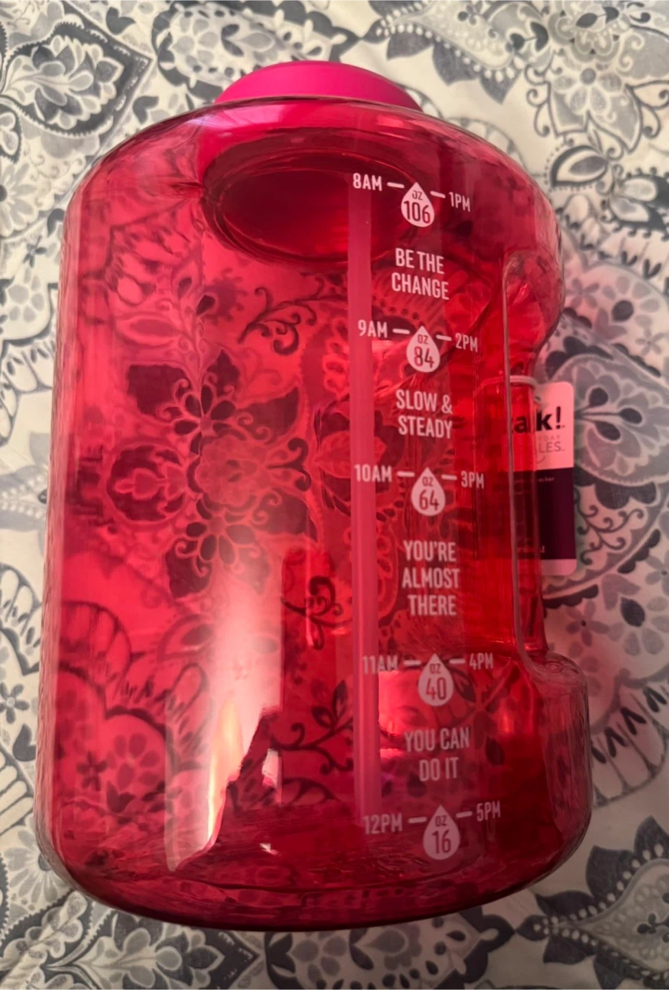 Pink Water Bottle with Straw - photo 2