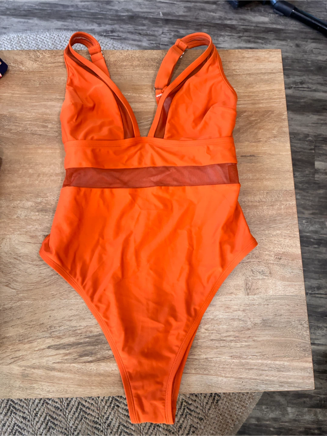 Orange Mesh One-Piece Swimsuit