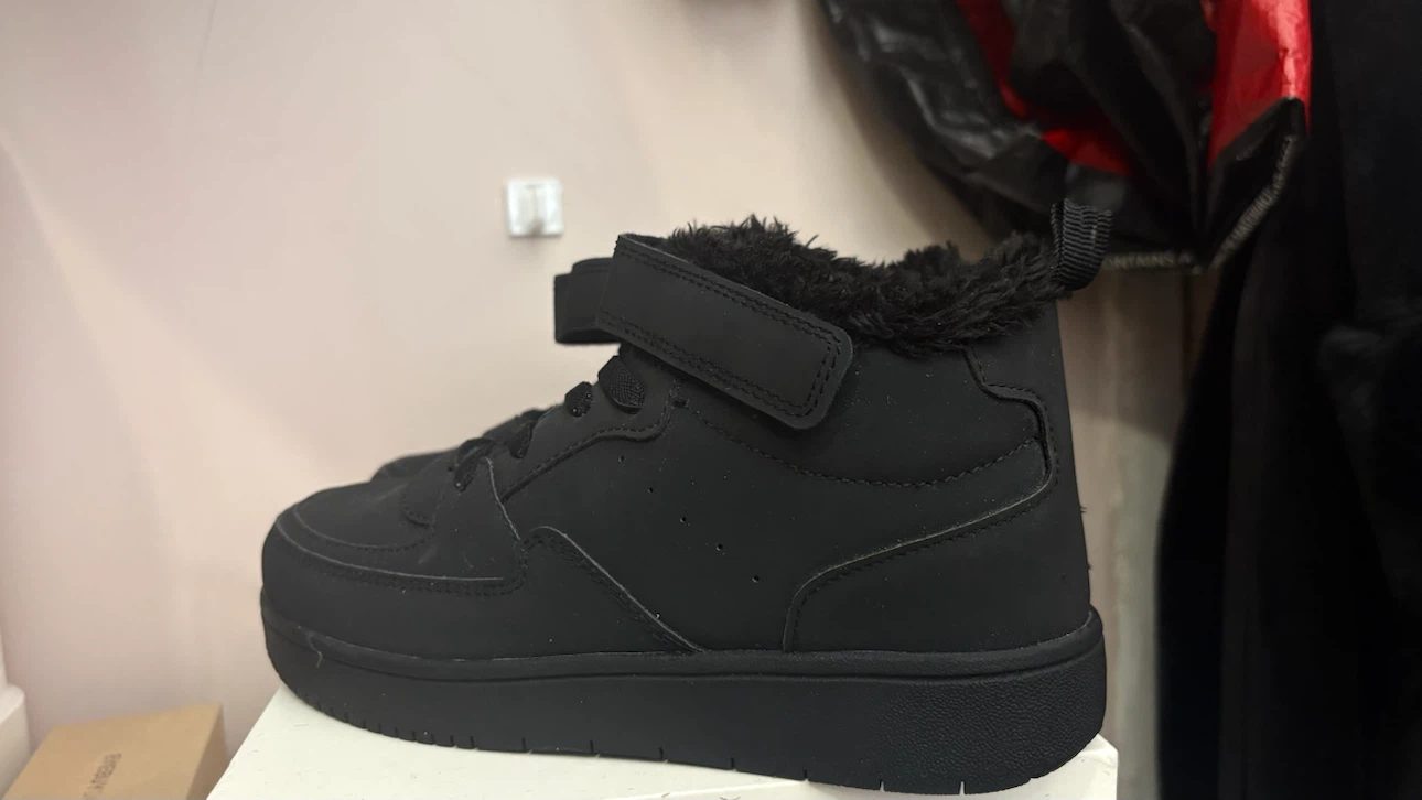 Black Fur Lined Mid-Top Sneakers