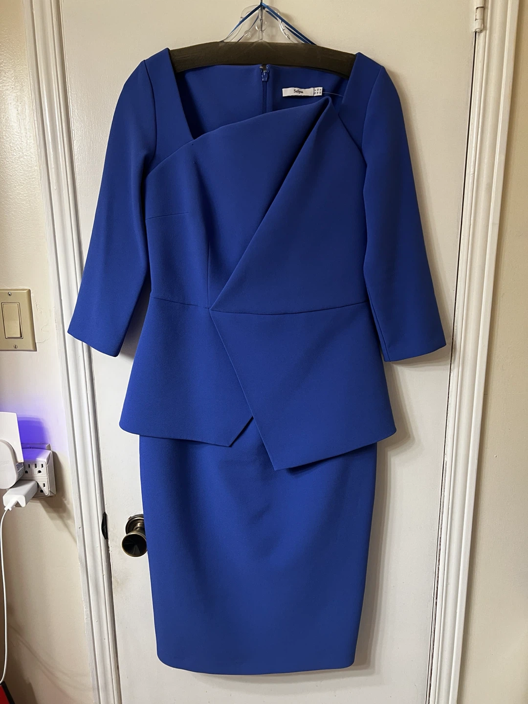 Safiyaa Blue Sheath Dress with Peplum
