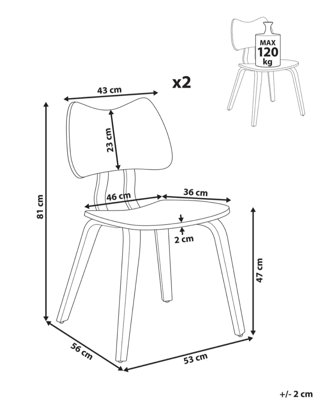 Set of 2 Wooden Dining Chairs - photo 2