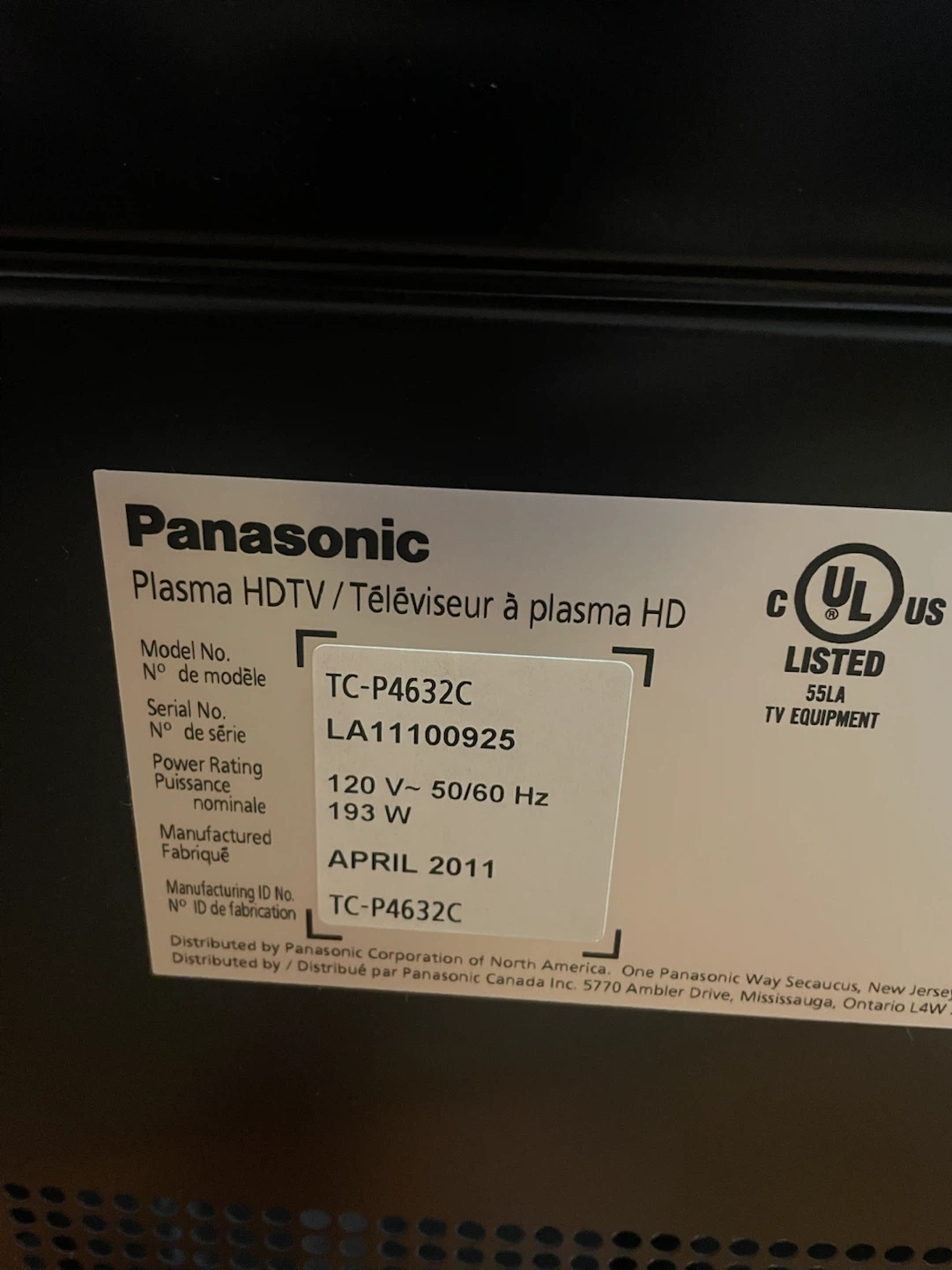 Panasonic Plasma HDTV TC-P4632C - photo 2