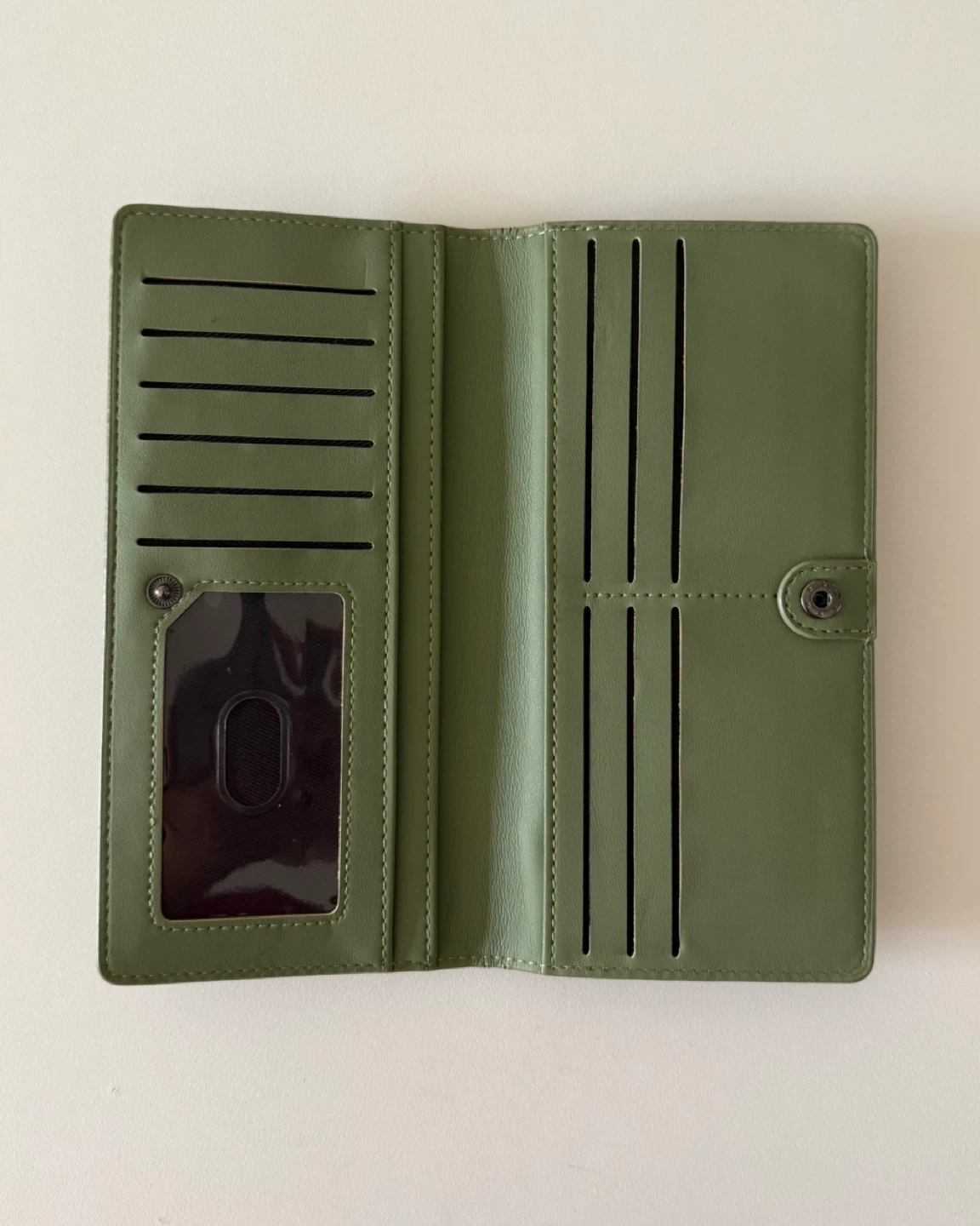 Olive Green Faux Leather Long Wallet with Zipper Pocket - photo 2