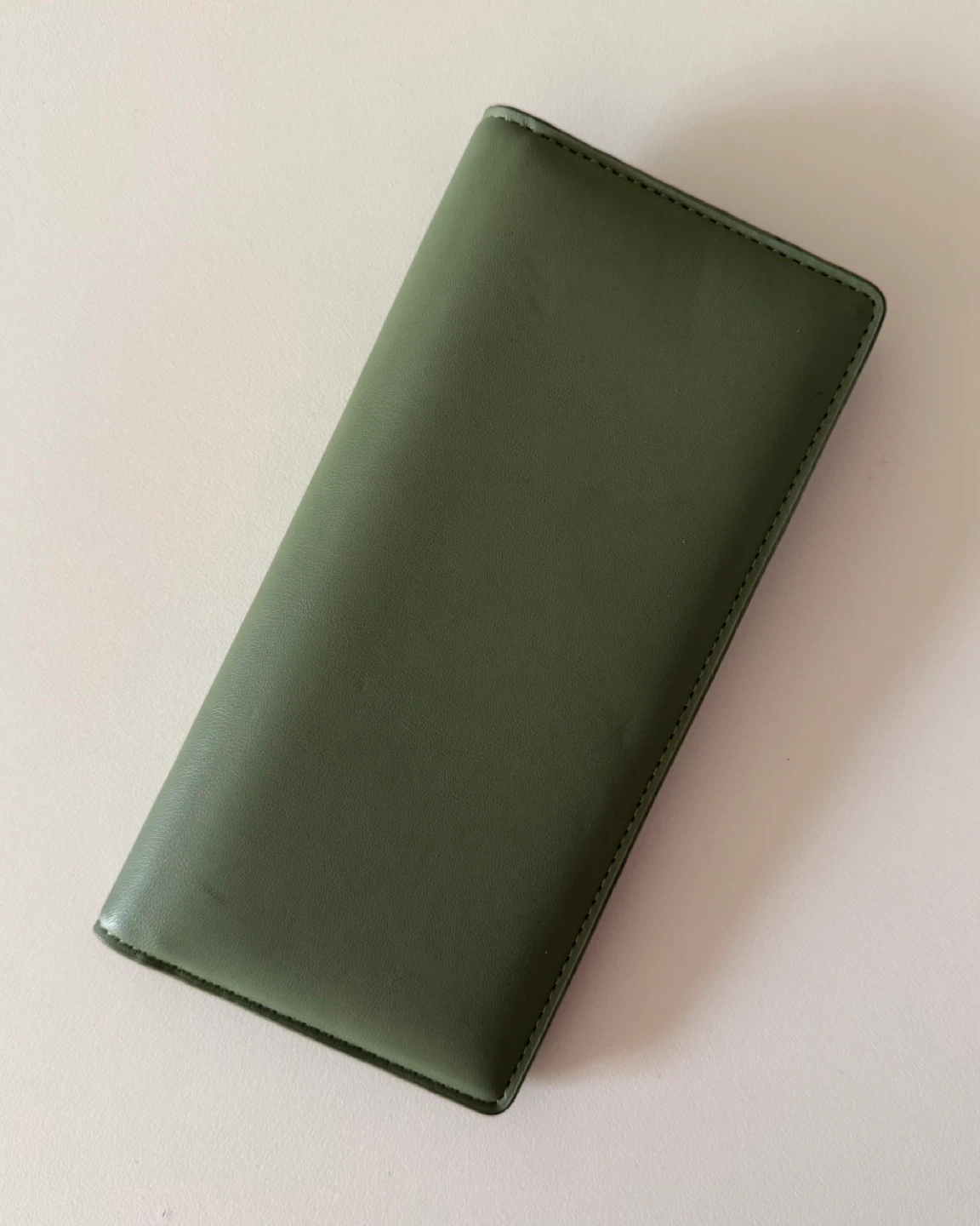 Olive Green Faux Leather Long Wallet with Zipper Pocket