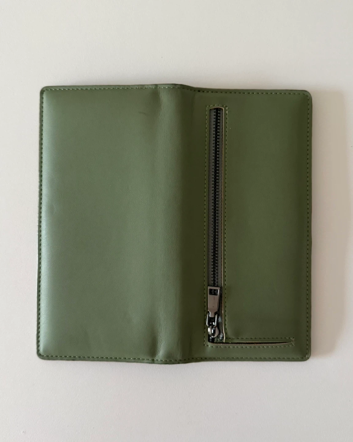 Olive Green Faux Leather Long Wallet with Zipper Pocket - photo 4