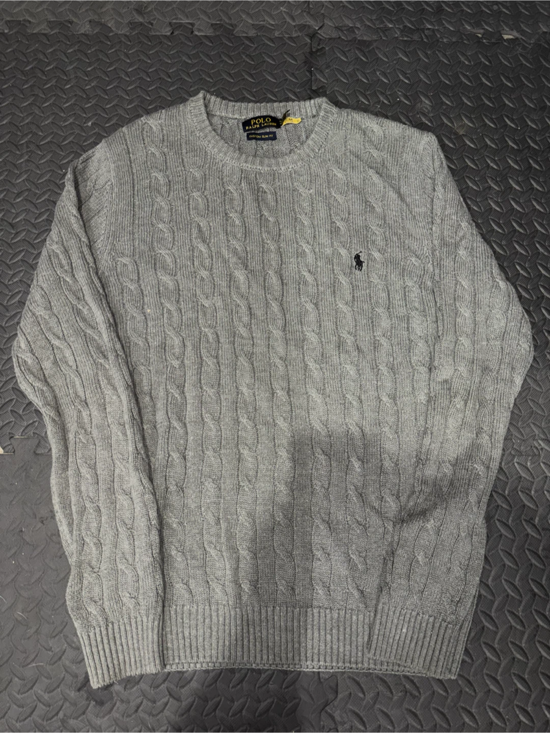 Polo Ralph Lauren Grey Cable Knit Sweater Custom Slim Fit XL