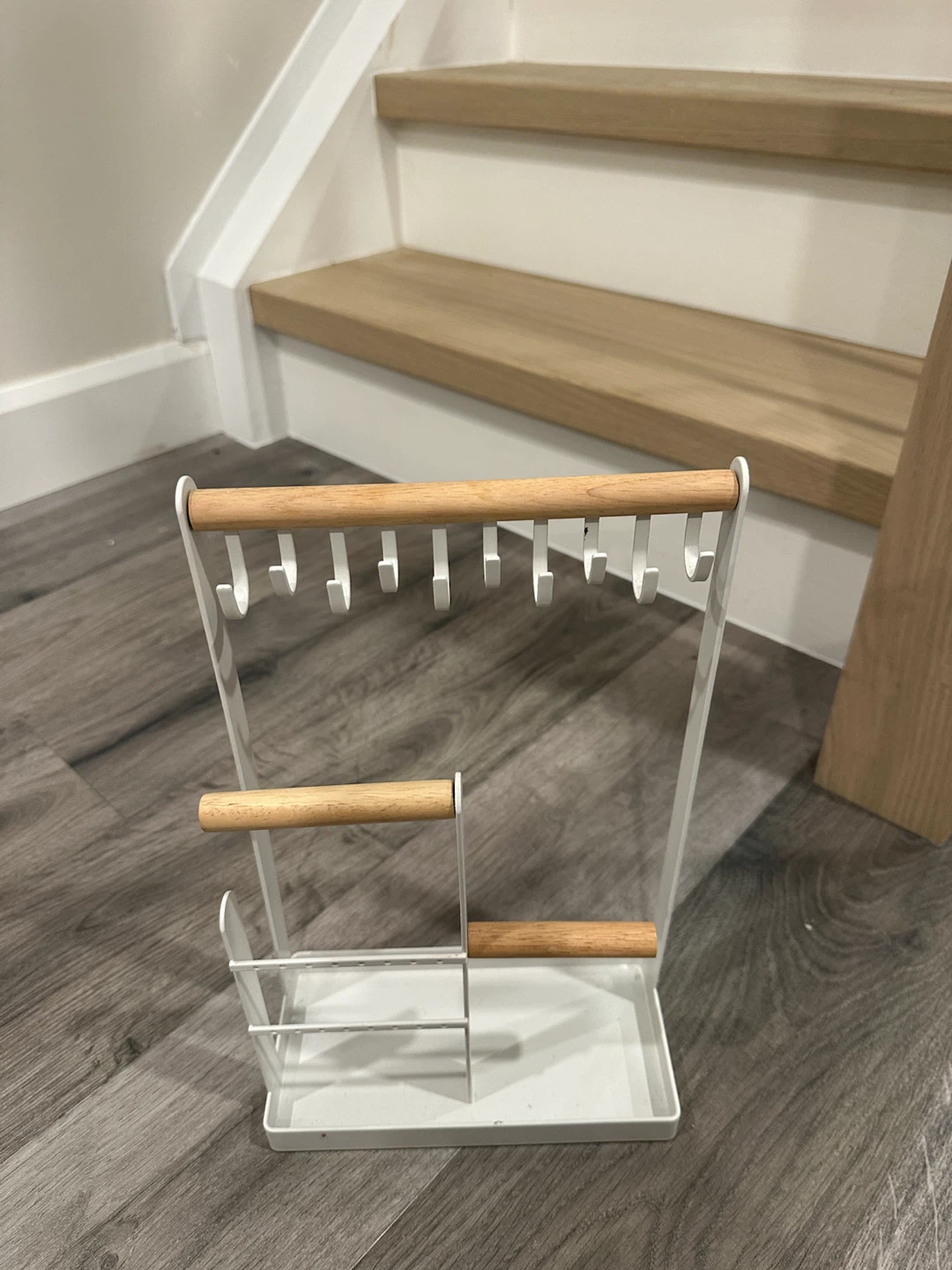 White Metal and Wood Jewelry Organizer Stand