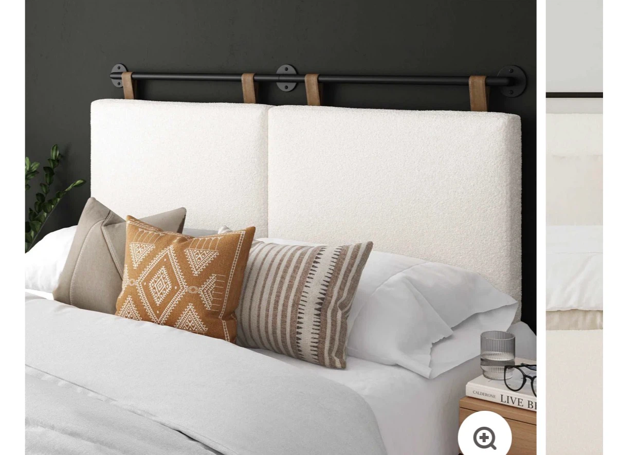 NATHAN JAMES White Boucle Headboard with Black Metal Rod - photo 2