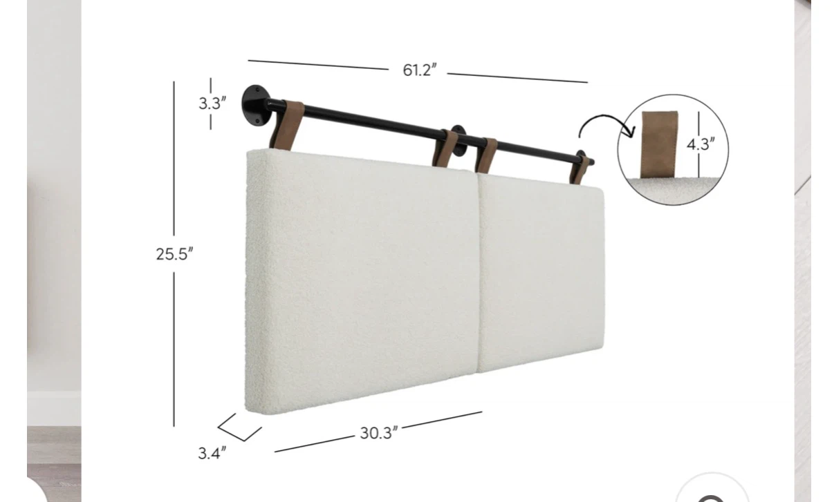 NATHAN JAMES White Boucle Headboard with Black Metal Rod - photo 4