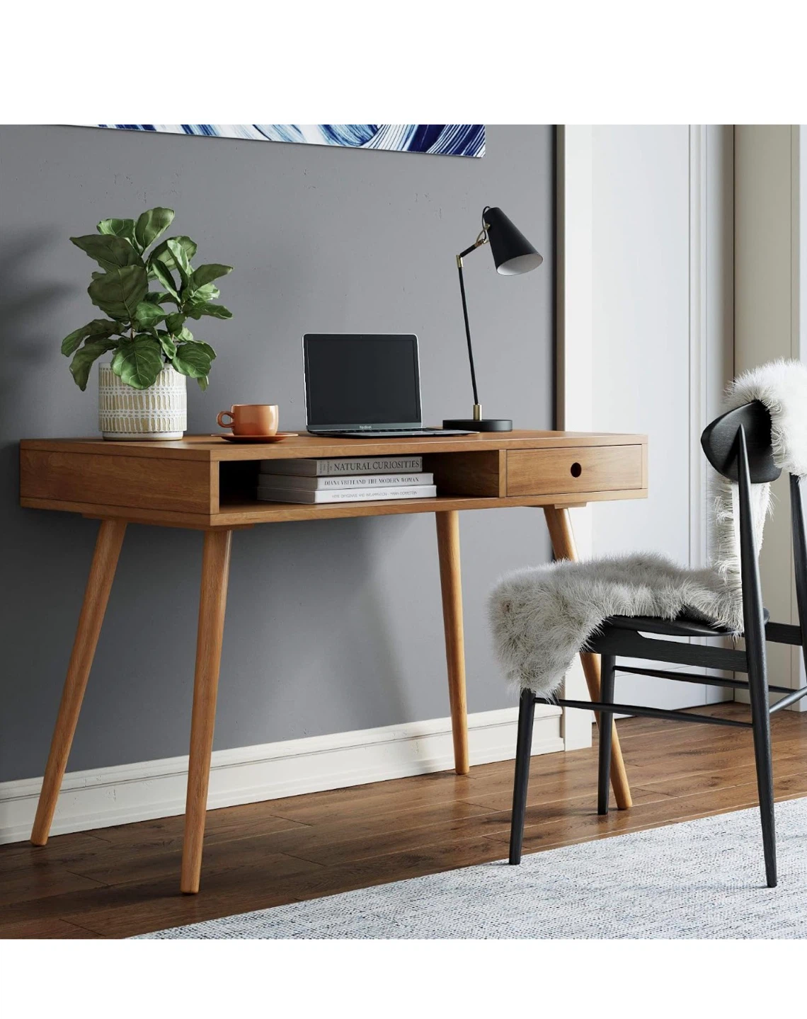 NATHAN JAMES Wooden Desk with Drawer and Open Shelf - photo 2