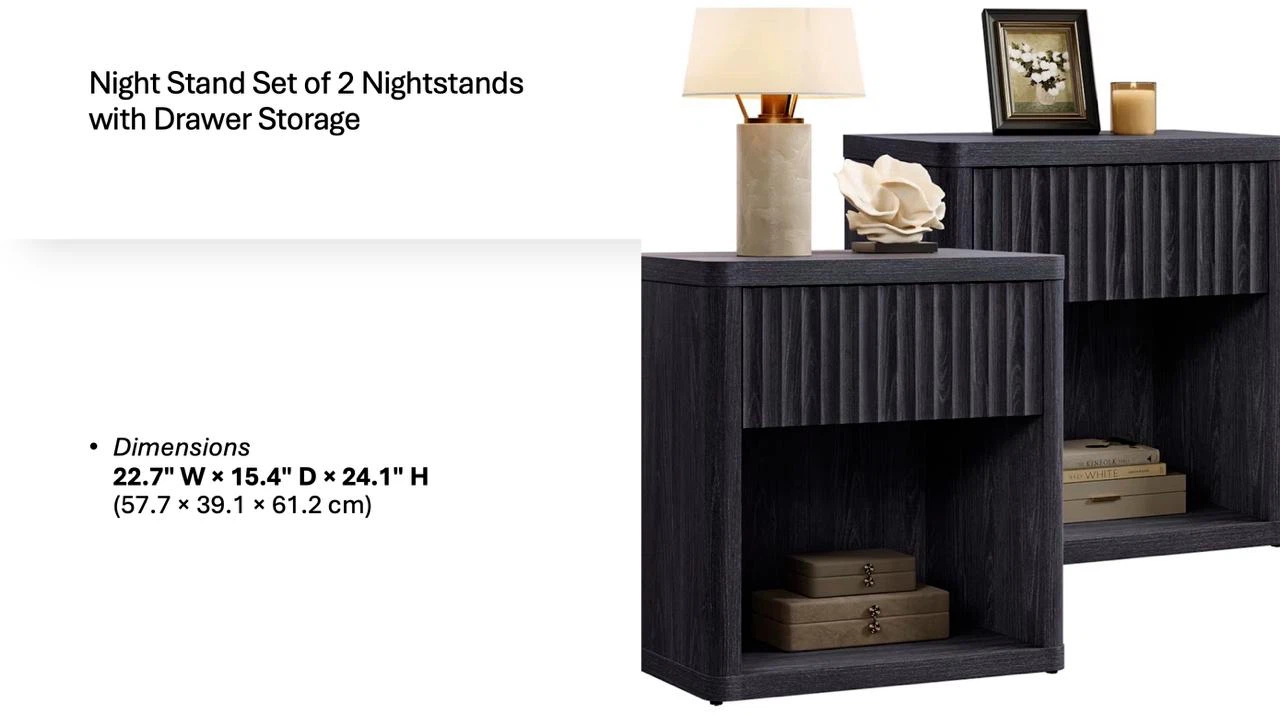 Set of 2 Dark Grey Nightstands with Drawer Storage
