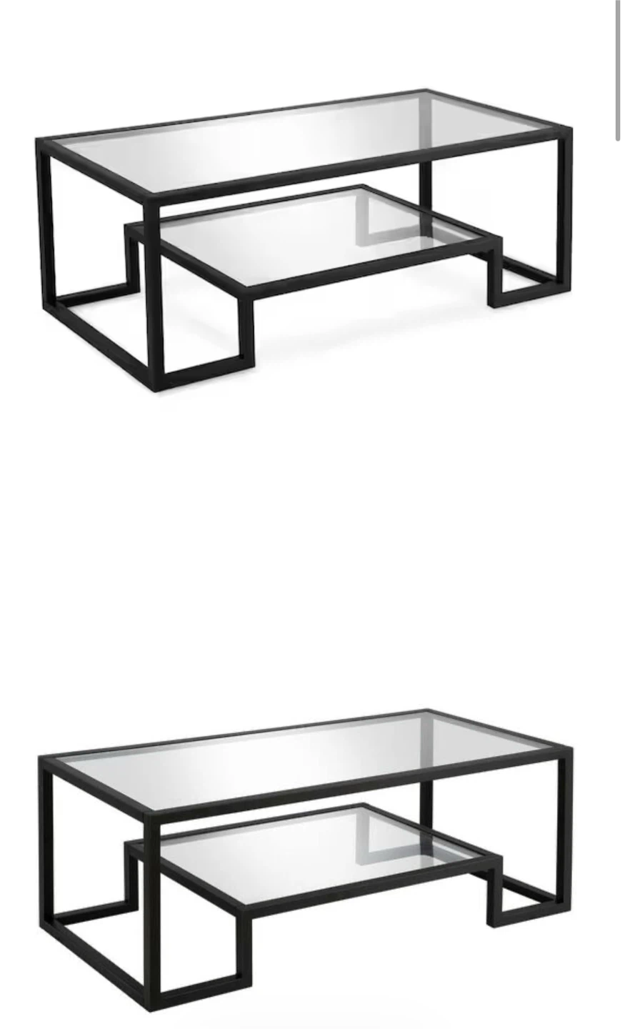 Modern Glass Coffee Table with Black Metal Frame