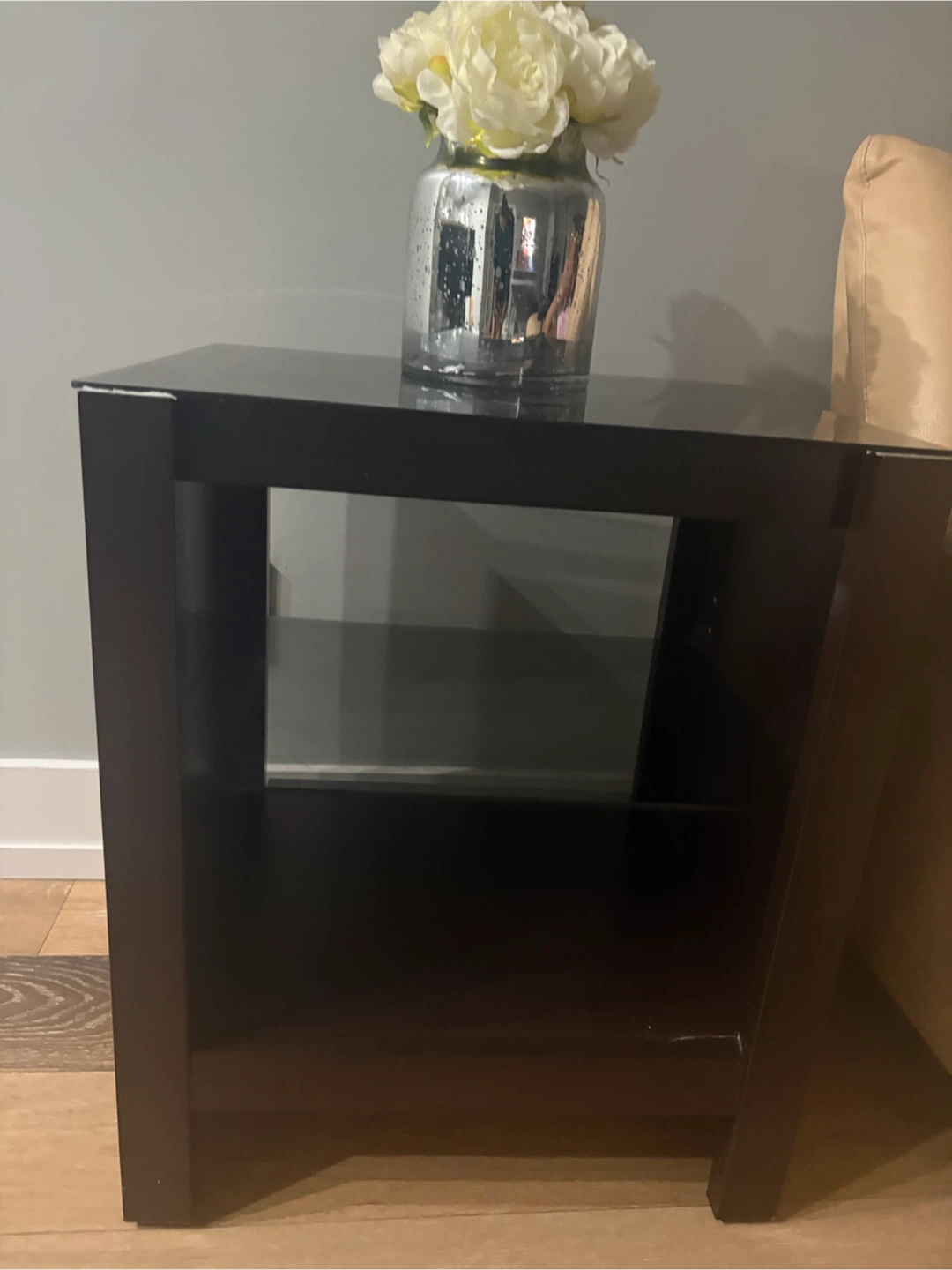 End Table with Black Glass Top