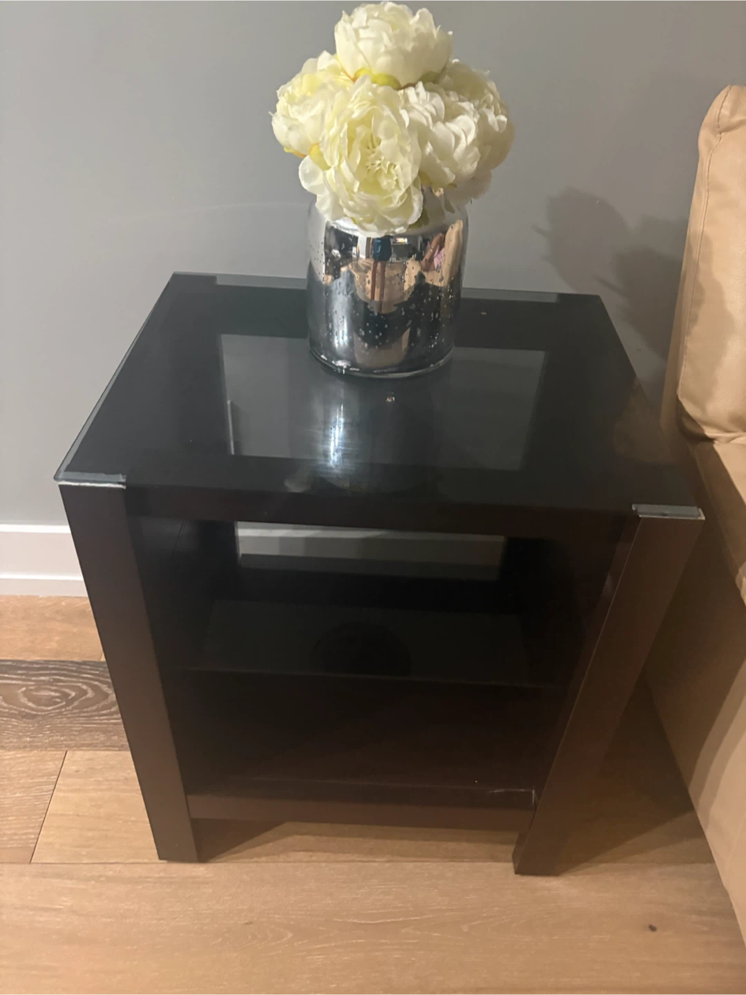 End Table with Black Glass Top - photo 2