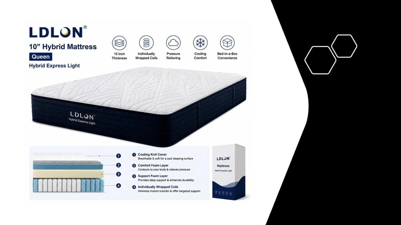 LDLON 10" Queen Hybrid Mattress - Hybrid Express Light