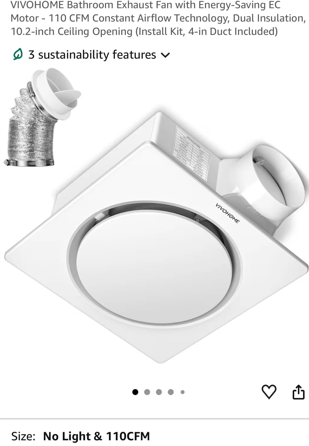 Bathroom Exhaust Fan with Humidity Sensing - 110 CFM EH4