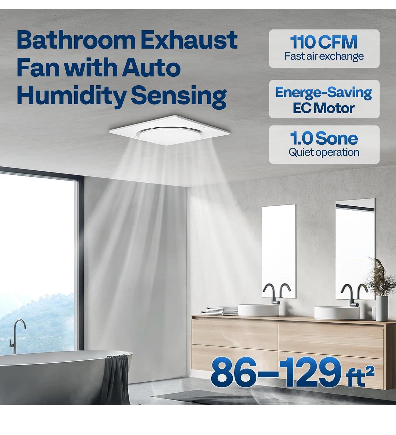 Bathroom Exhaust Fan with Humidity Sensing - 110 CFM EH4 - photo 3