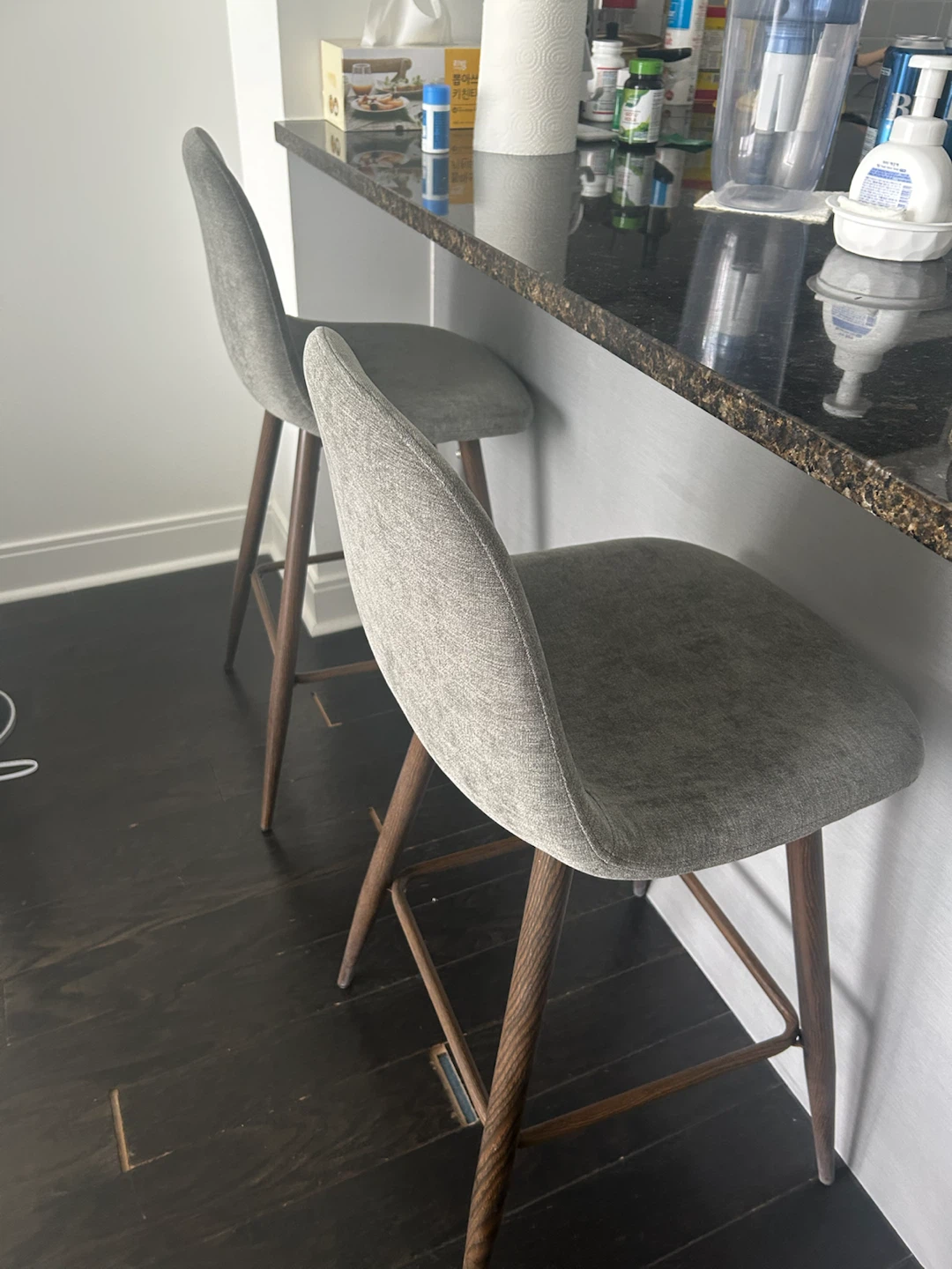 Grey Fabric Bar Stools - Set of 2